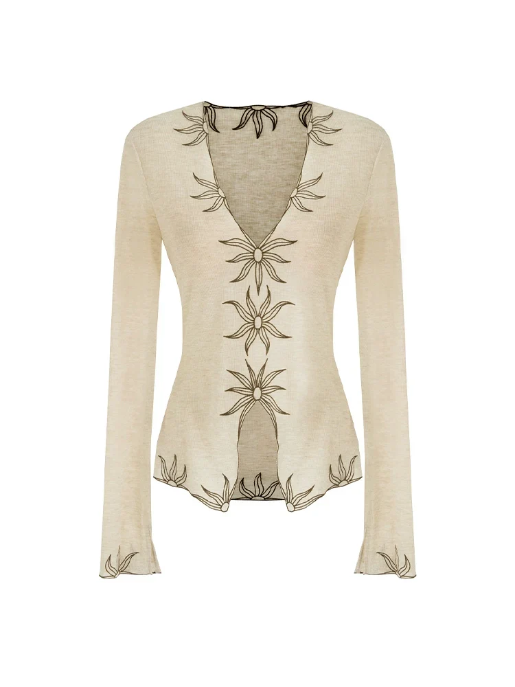Embroidered V-Neck Slim Sweater - Image 4