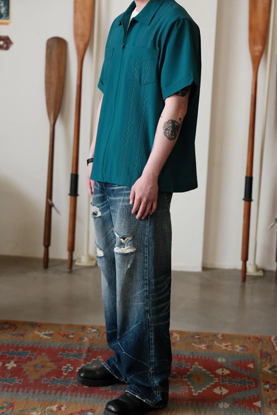 Embroidered Zipper Cuban Collar Shirt - Image 2