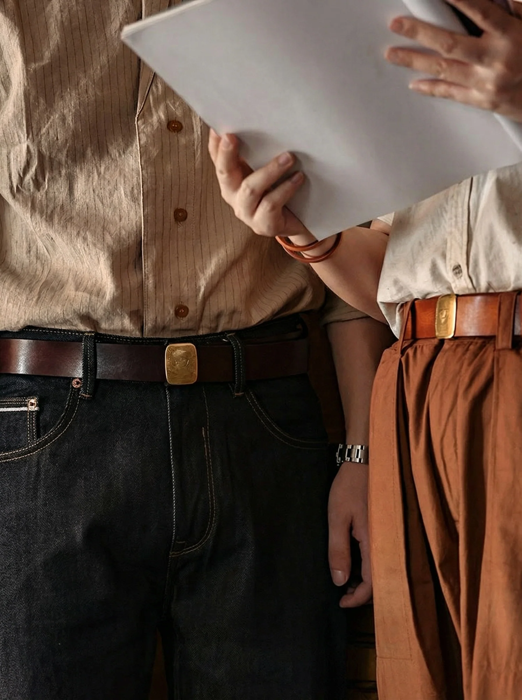 Engraved Brass Buckle Leather Belt - Image 5