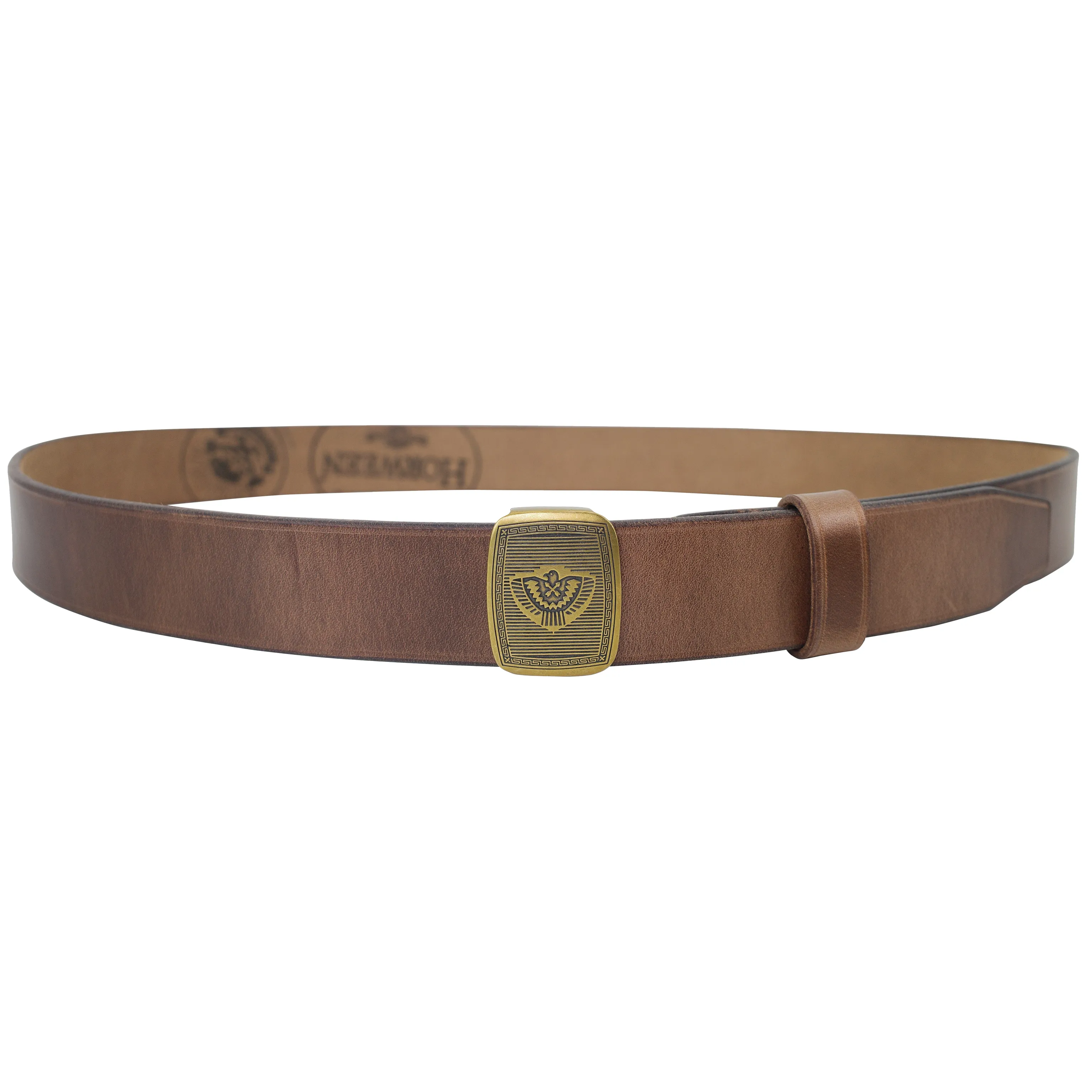 Engraved Plaque Buckle Leather Belt - Image 6