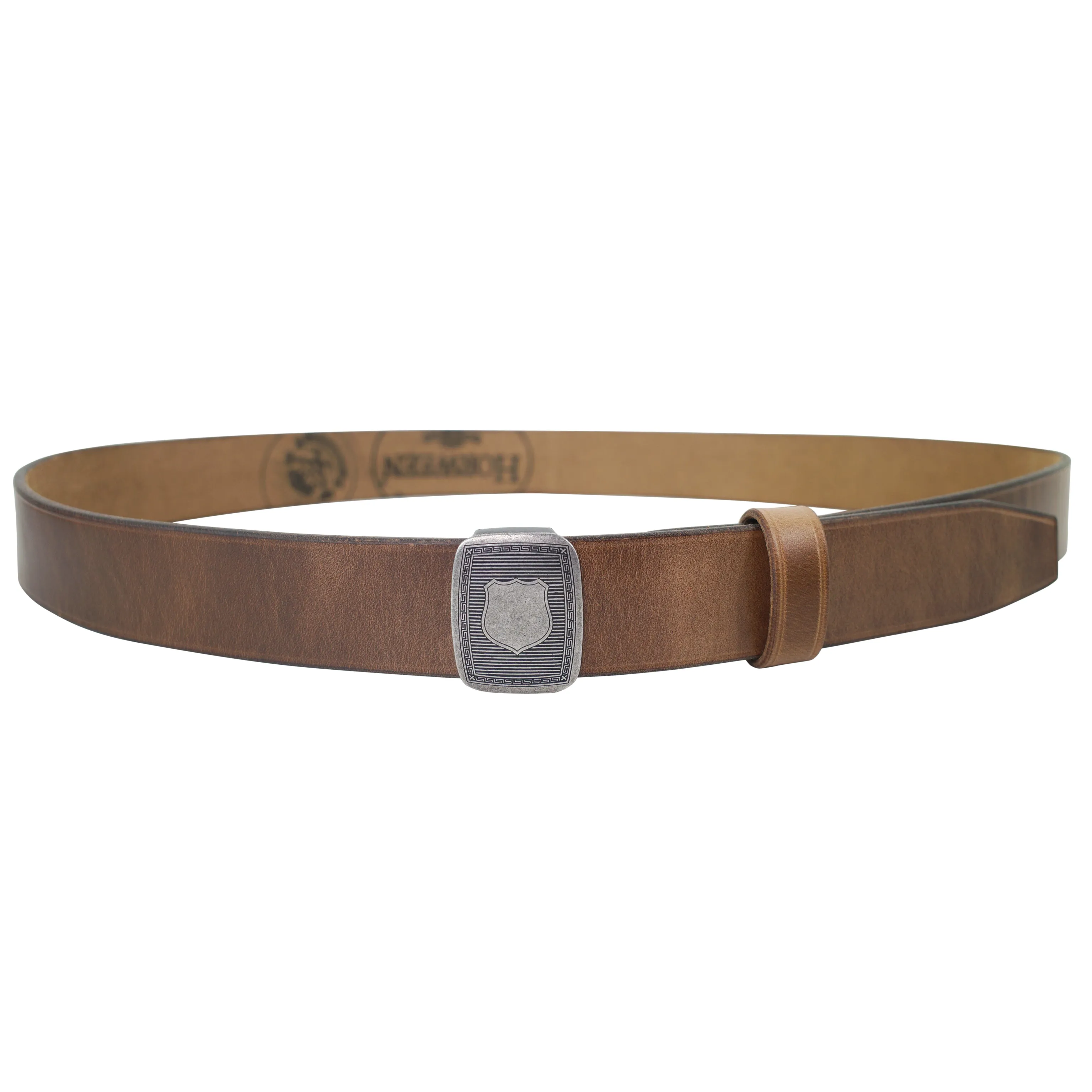 Engraved Plaque Buckle Leather Belt - Image 7