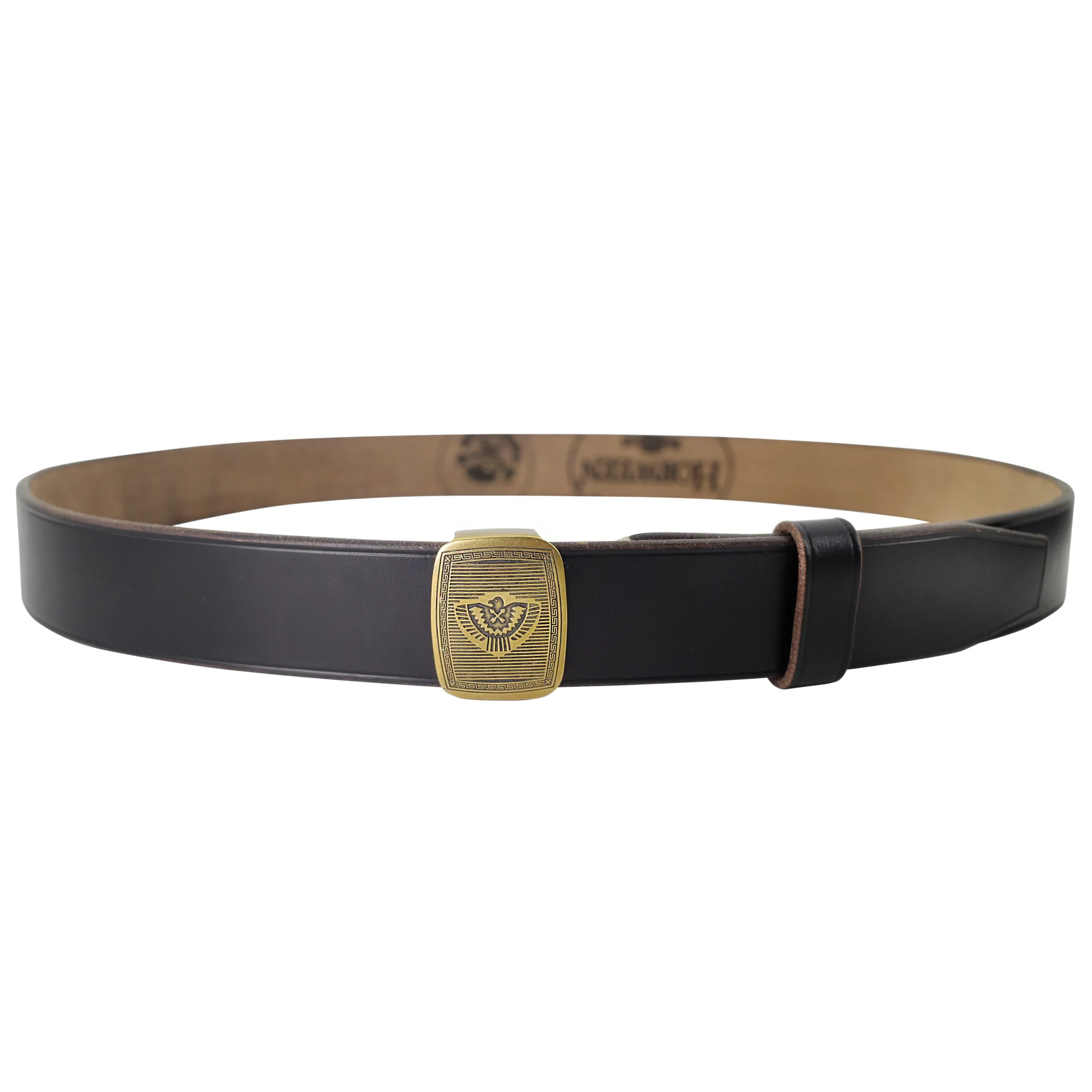 Engraved Plaque Buckle Leather Belt - Image 8
