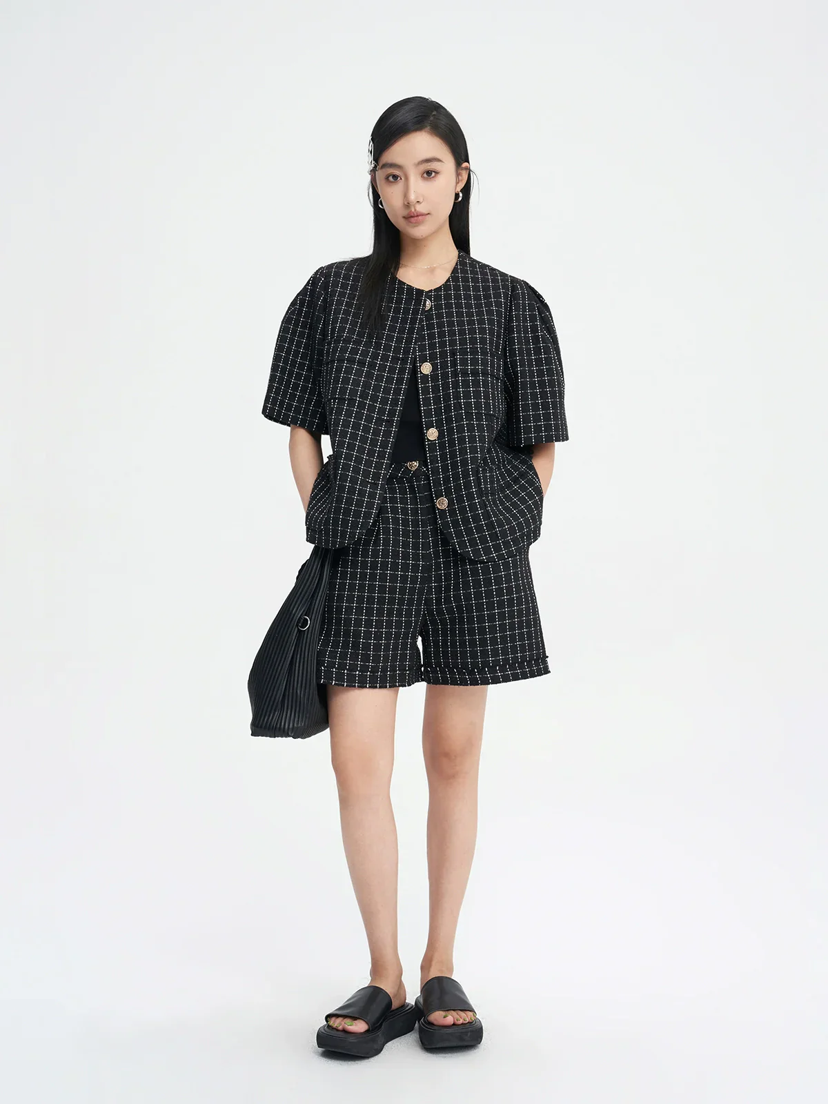 Exquisite Checkered Shorts Set