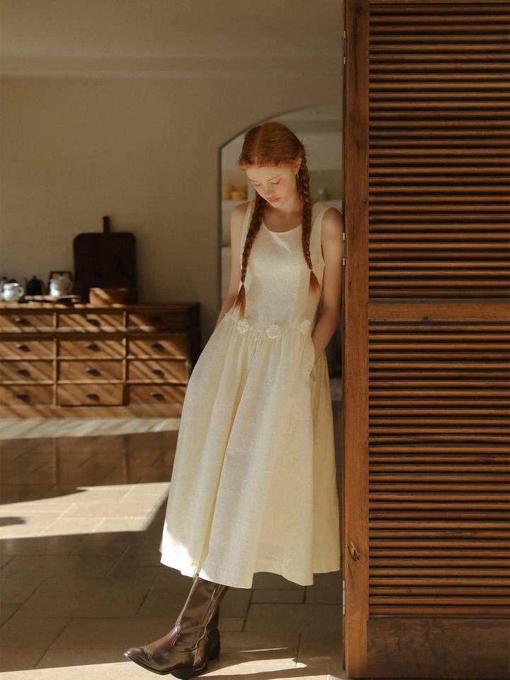 Eyelet Rosette Midi Dress