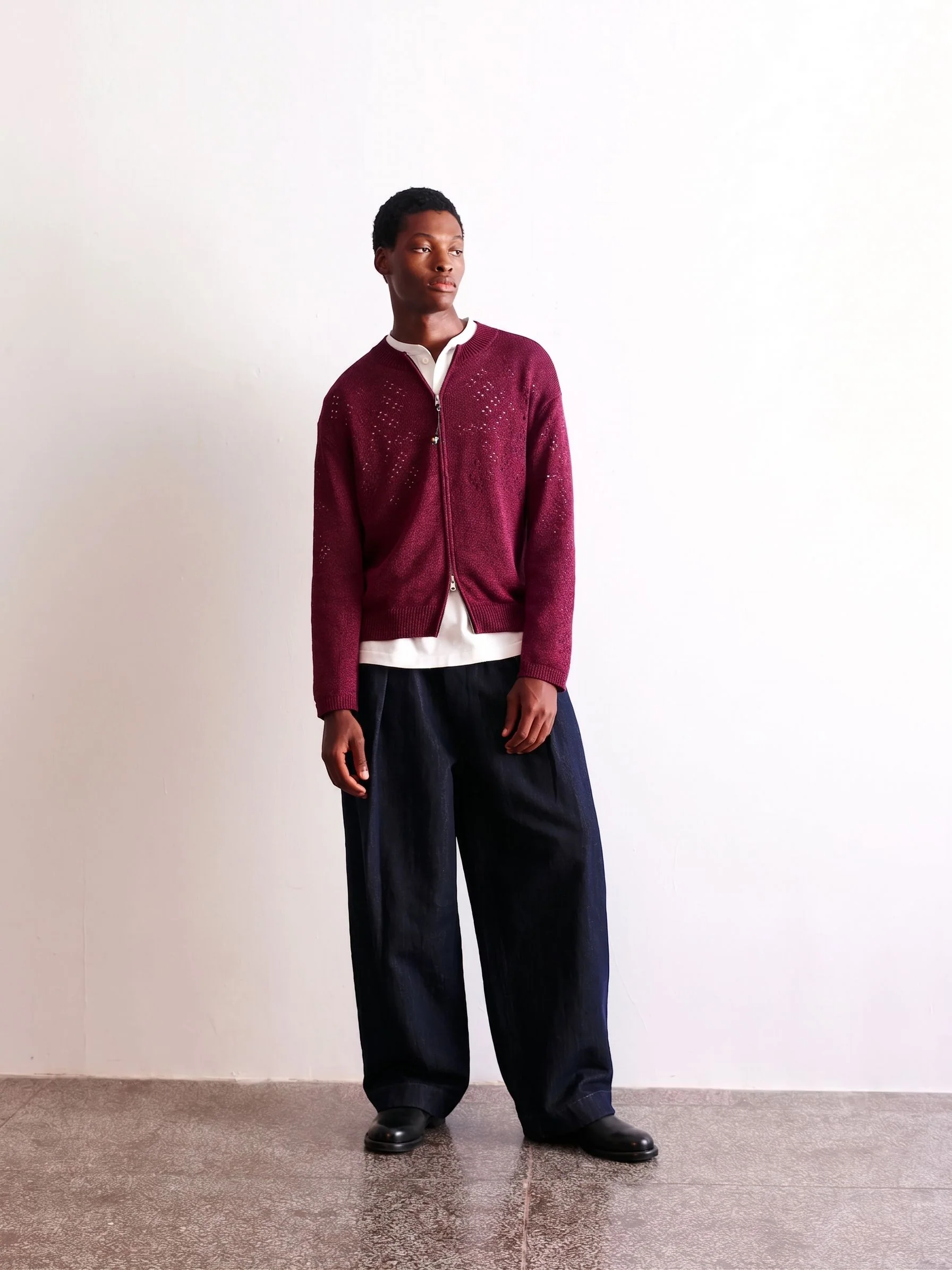 Eyelet Zip Cardigan