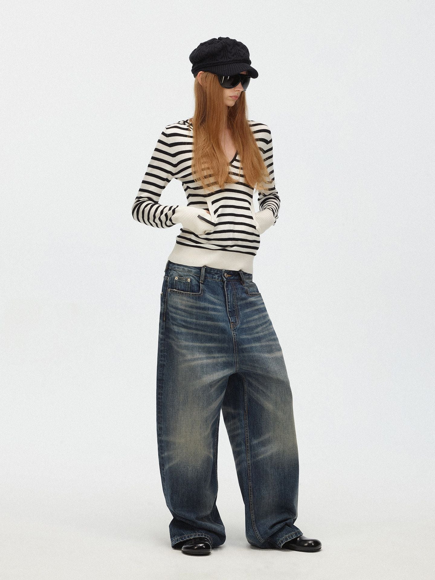 Faded Wide-Leg Jeans