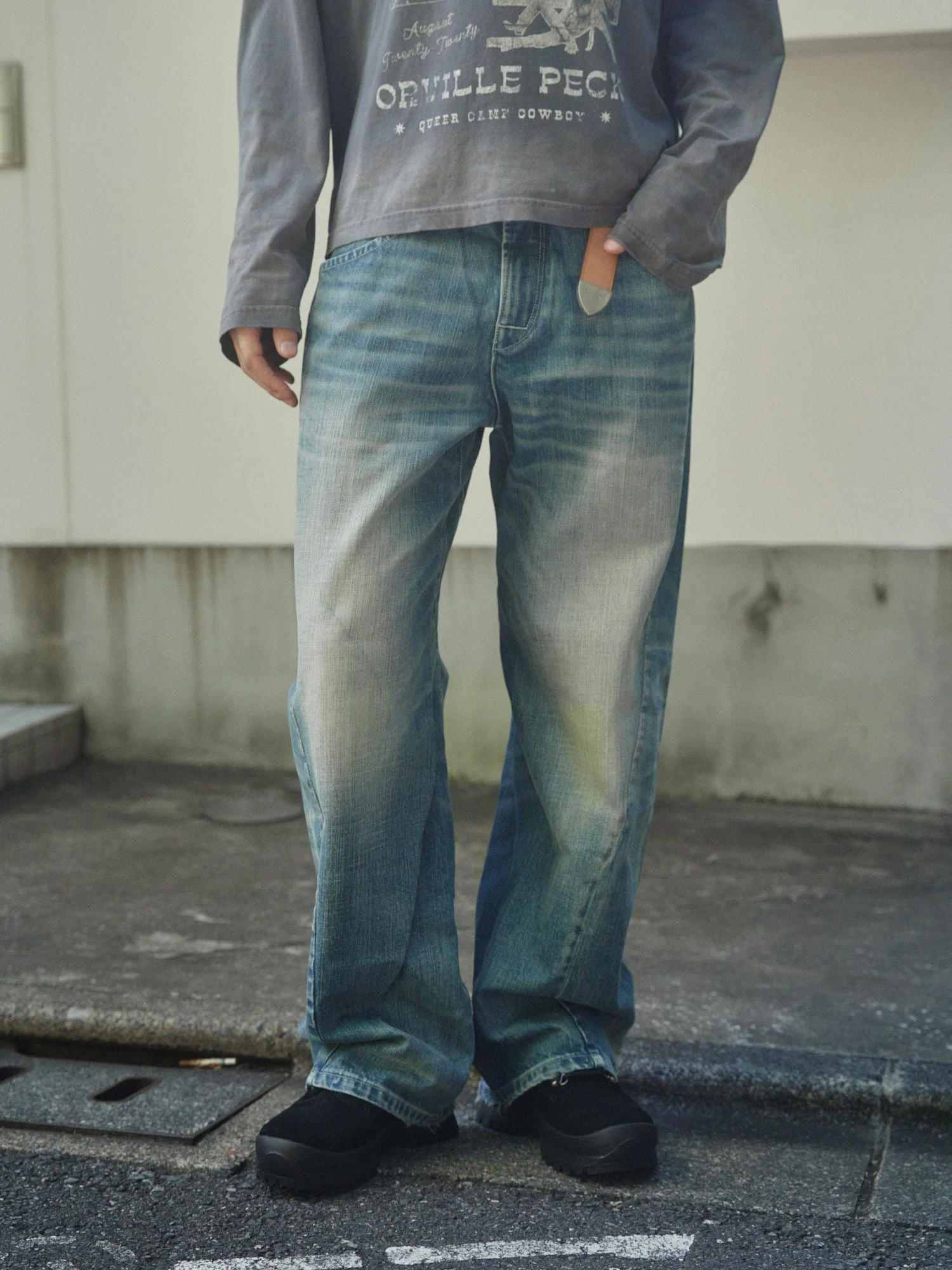 Faded Wide-Leg Jeans