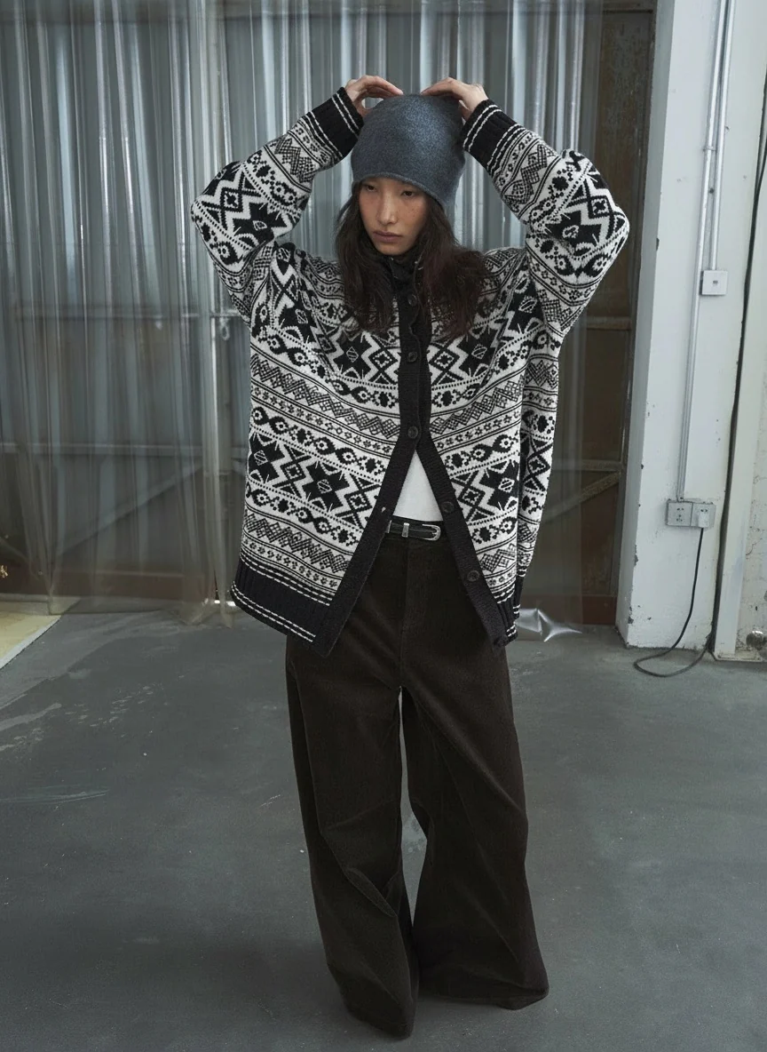 Fair Isle Jacquard Stand-Collar Cardigan - Image 4