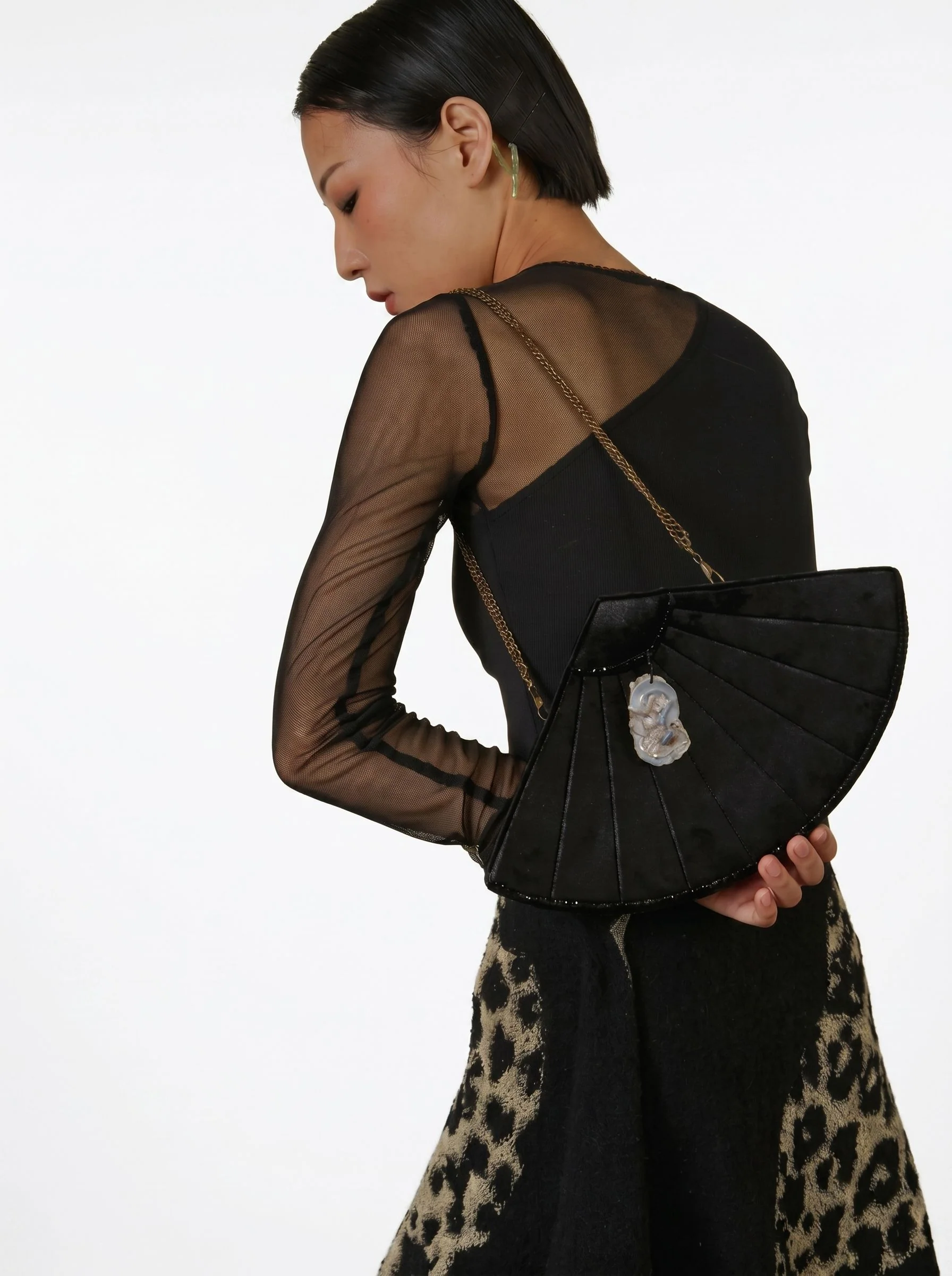 Fan-Shaped Velvet Clutch