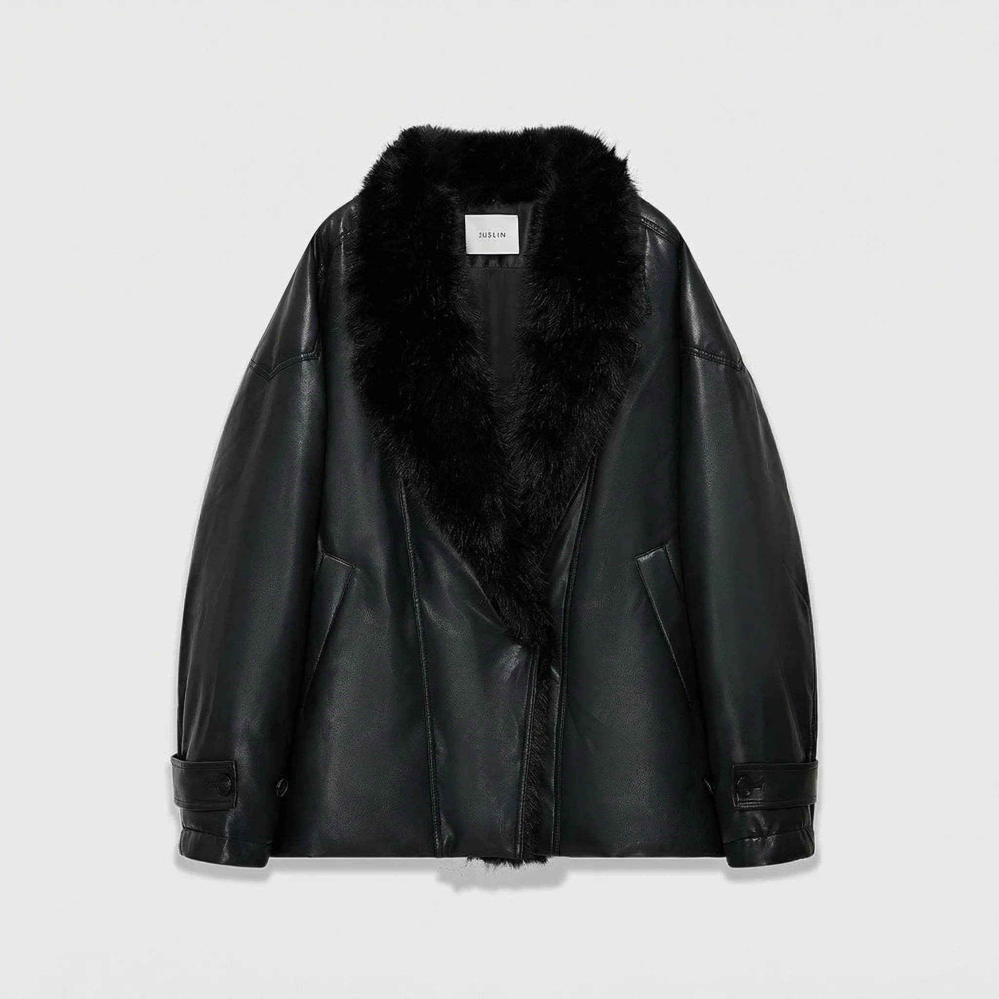 Faux Fur Leather Jacket - Image 6