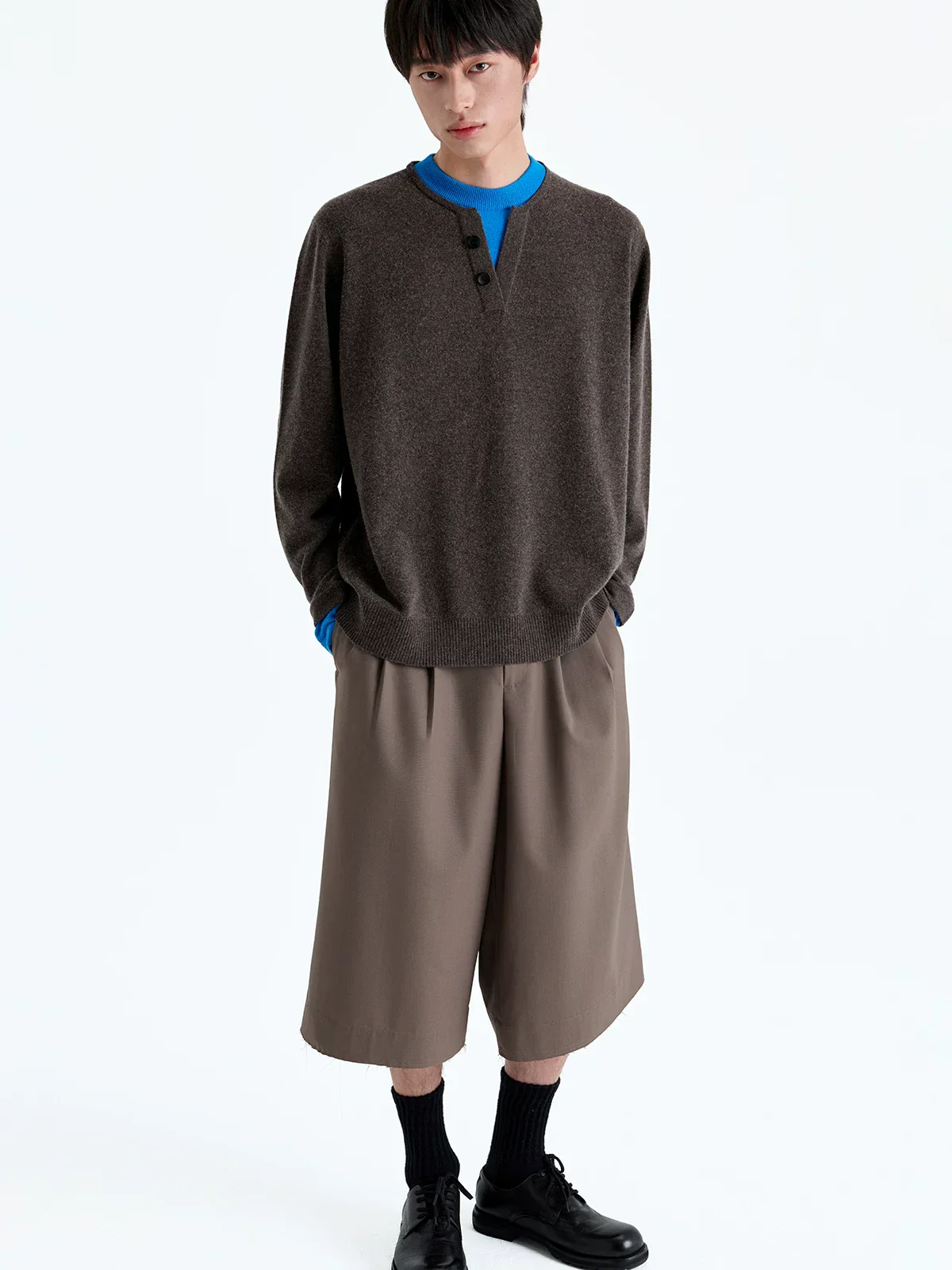 Faux Layered Wool-Cashmere Henley Sweater - Image 2