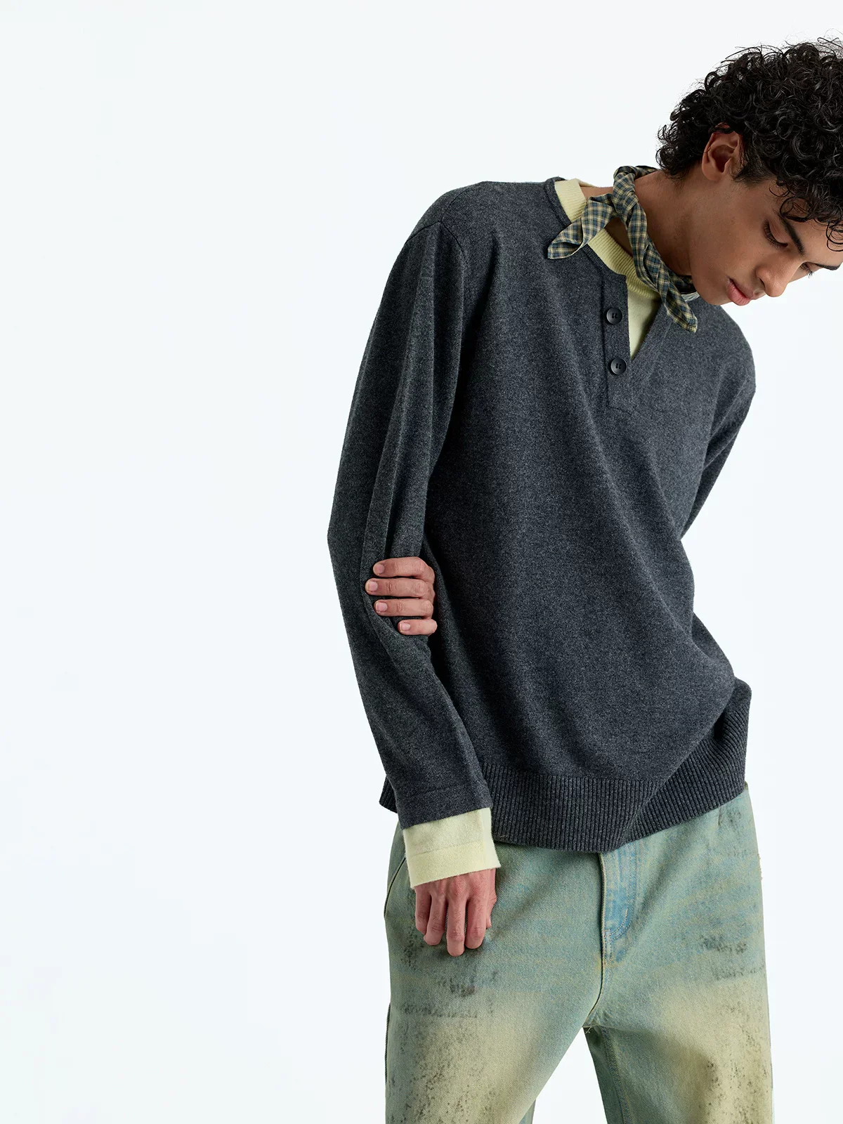 Faux Layered Wool-Cashmere Henley Sweater - Image 5
