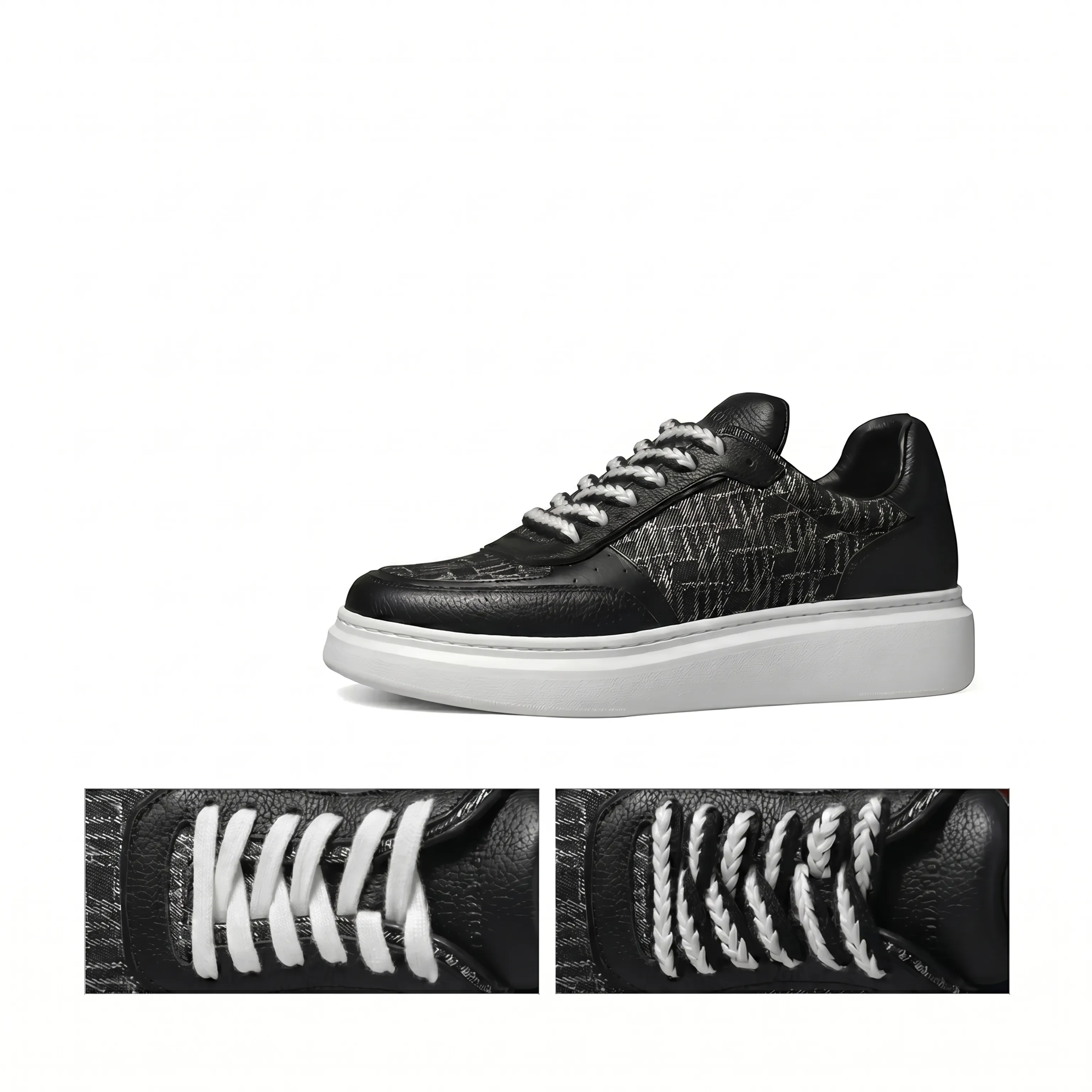 Faux Leather and Denim Platform Sneaker - Image 2