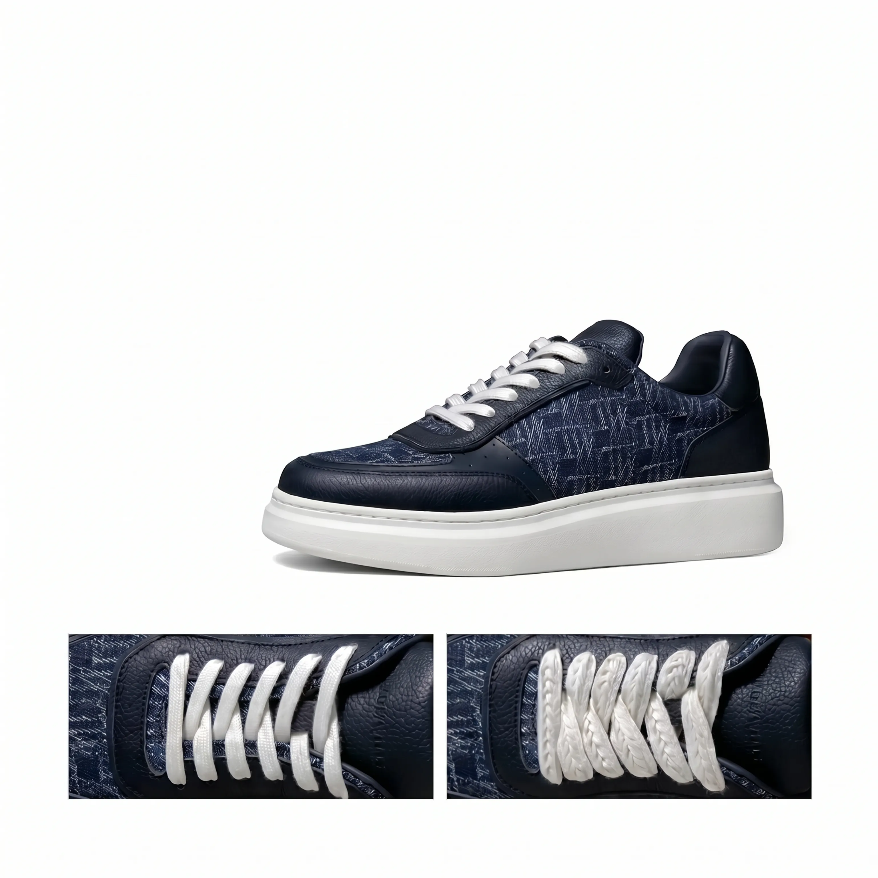 Faux Leather and Denim Platform Sneaker - Image 3
