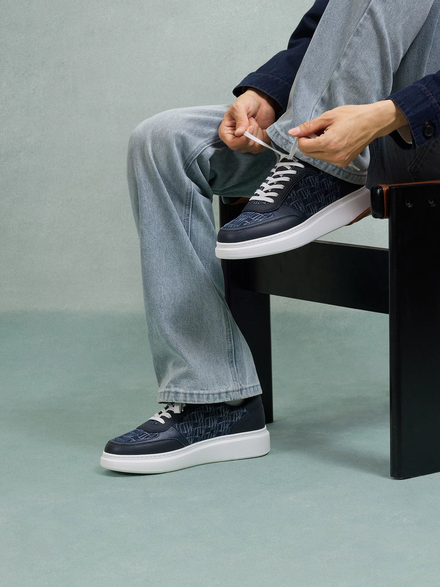 Faux Leather and Denim Platform Sneaker - Image 5