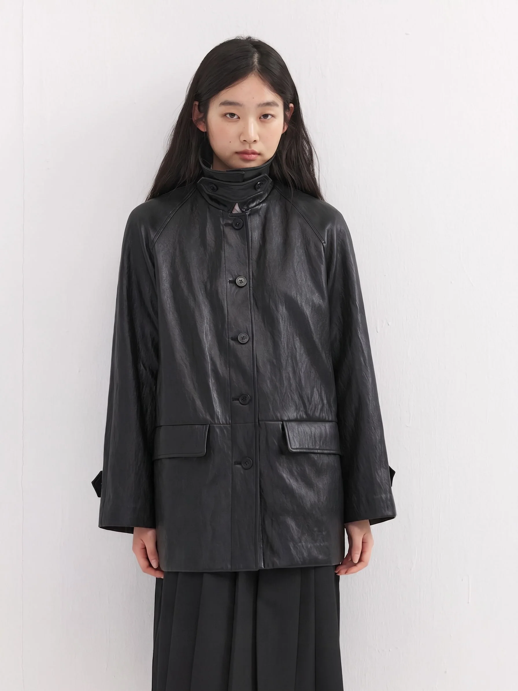 Faux Leather Car Coat - Image 5