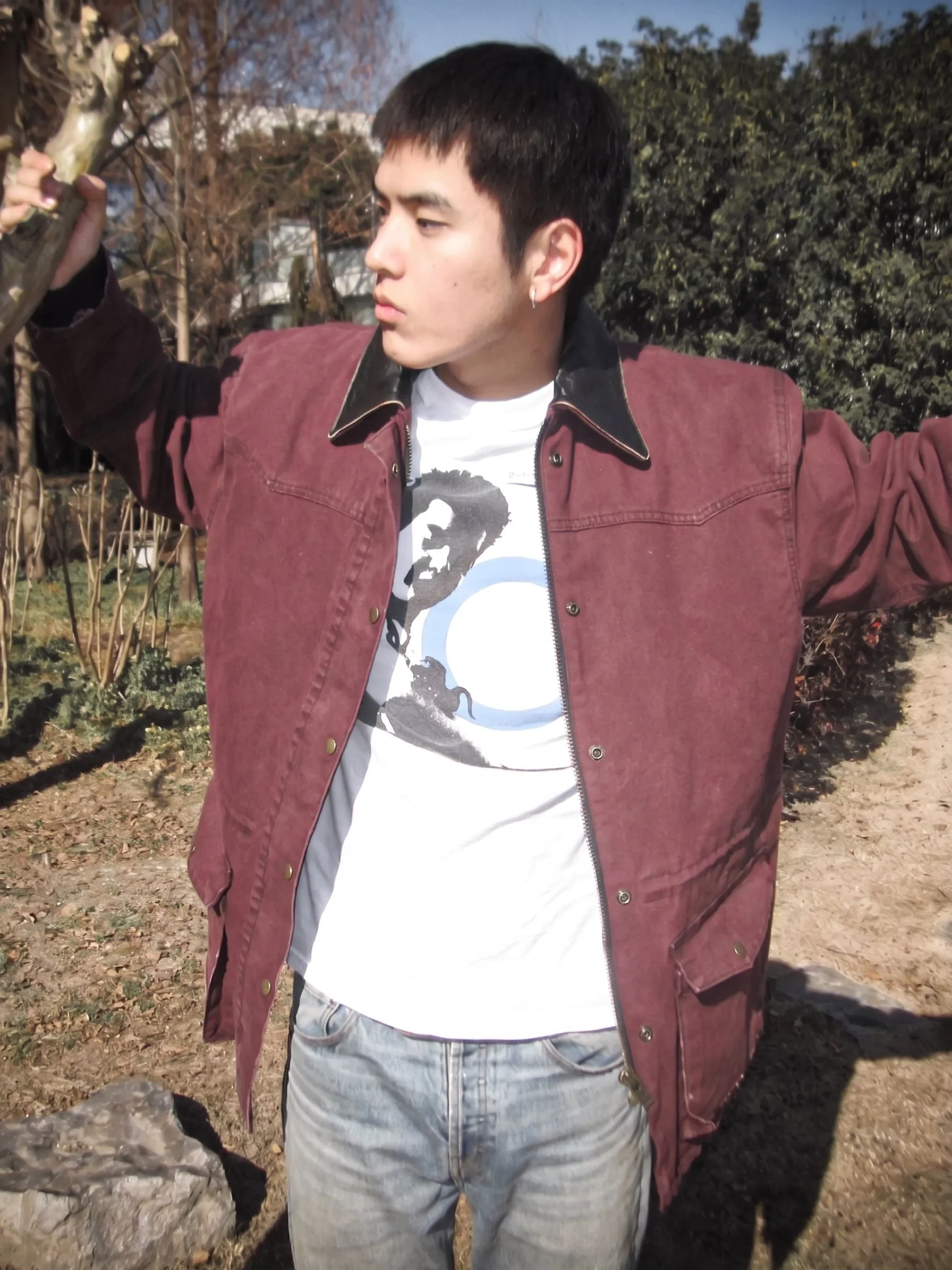 Faux Leather-Collar Work Jacket