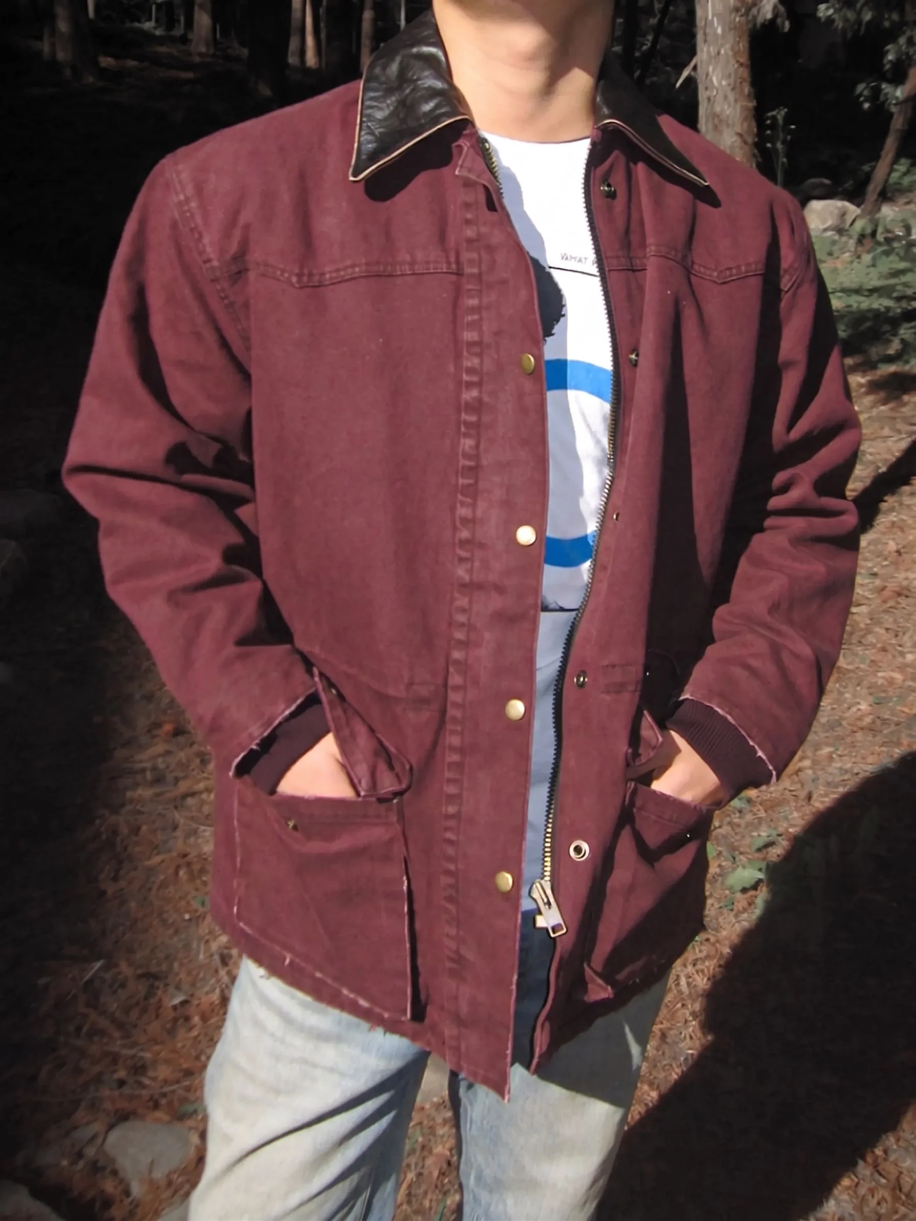 Faux Leather-Collar Work Jacket - Image 2