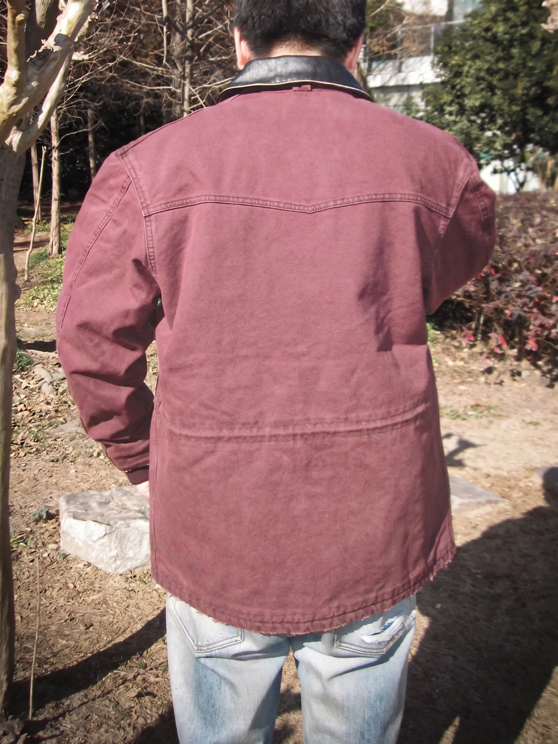 Faux Leather-Collar Work Jacket - Image 3