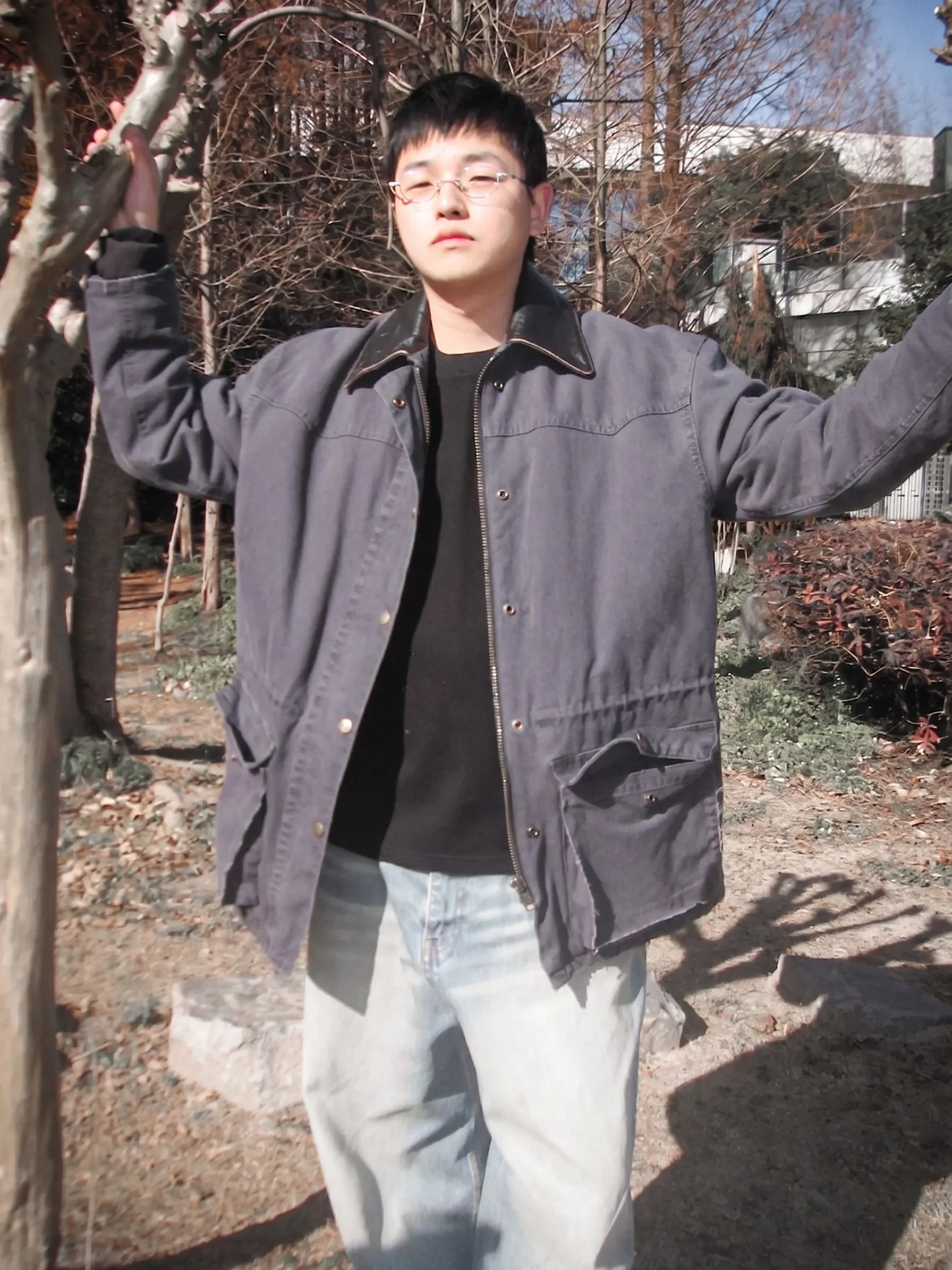 Faux Leather-Collar Work Jacket - Image 4