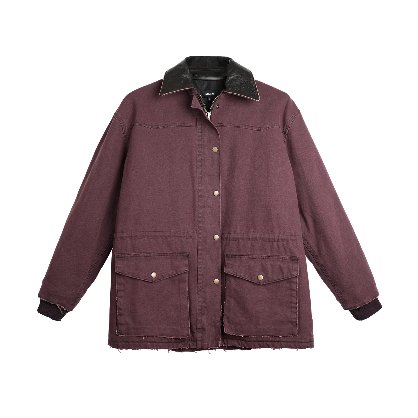 Faux Leather-Collar Work Jacket - Image 6