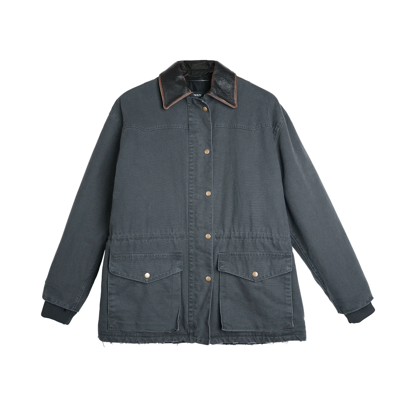Faux Leather-Collar Work Jacket - Image 7