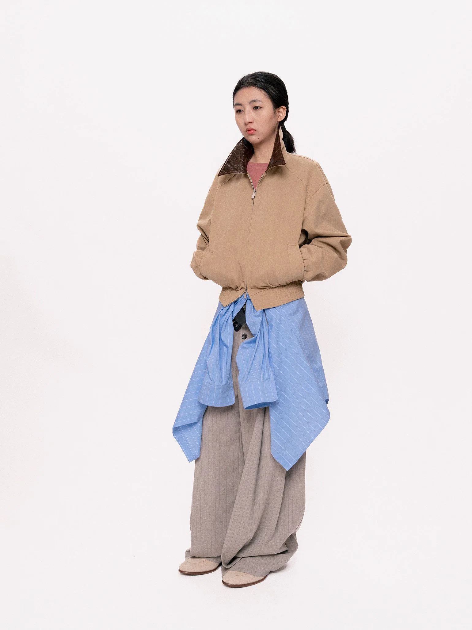 Faux Leather Collar Zip Jacket - Image 6