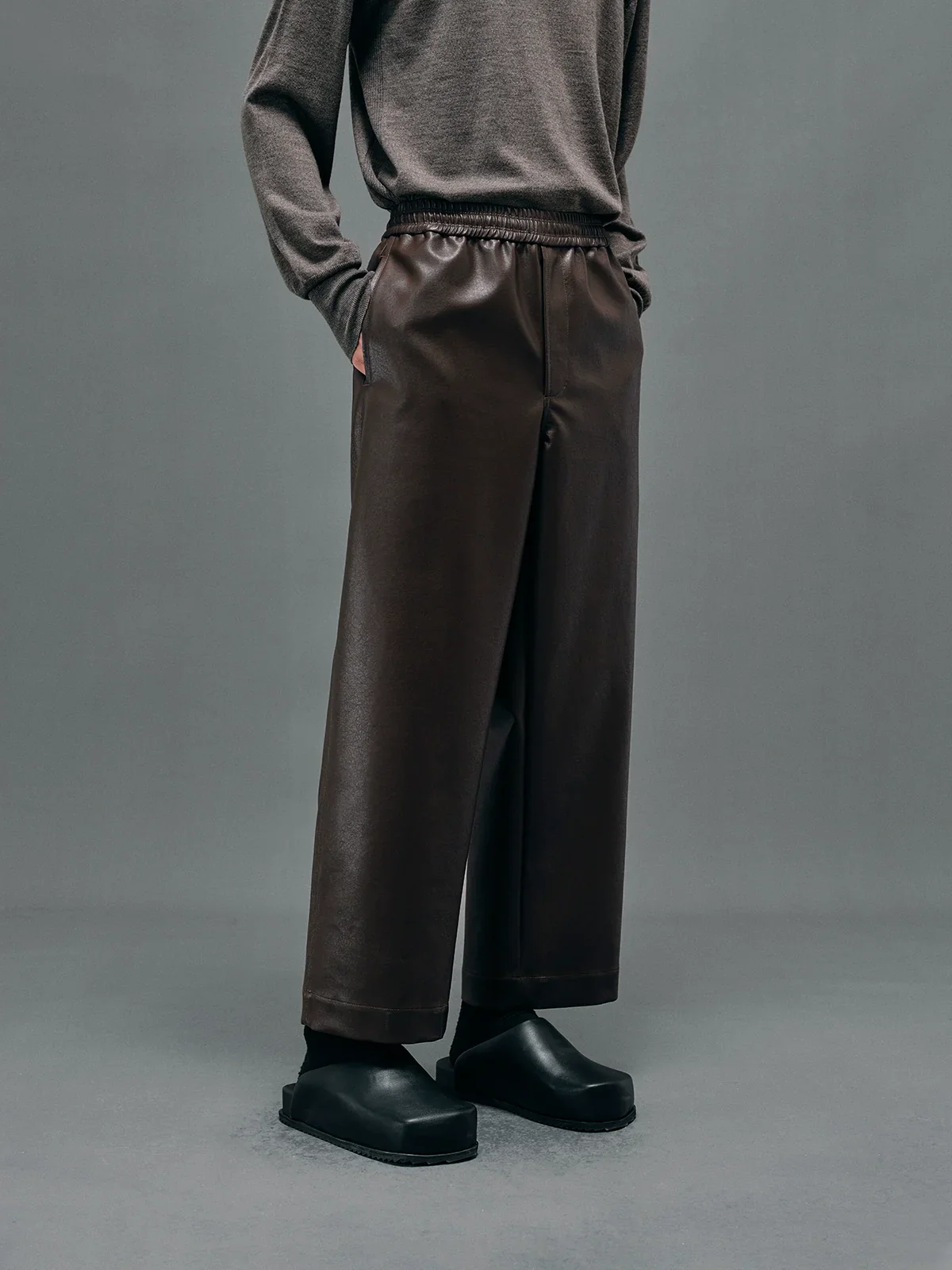 Faux Leather Cropped Straight Trousers - Image 2