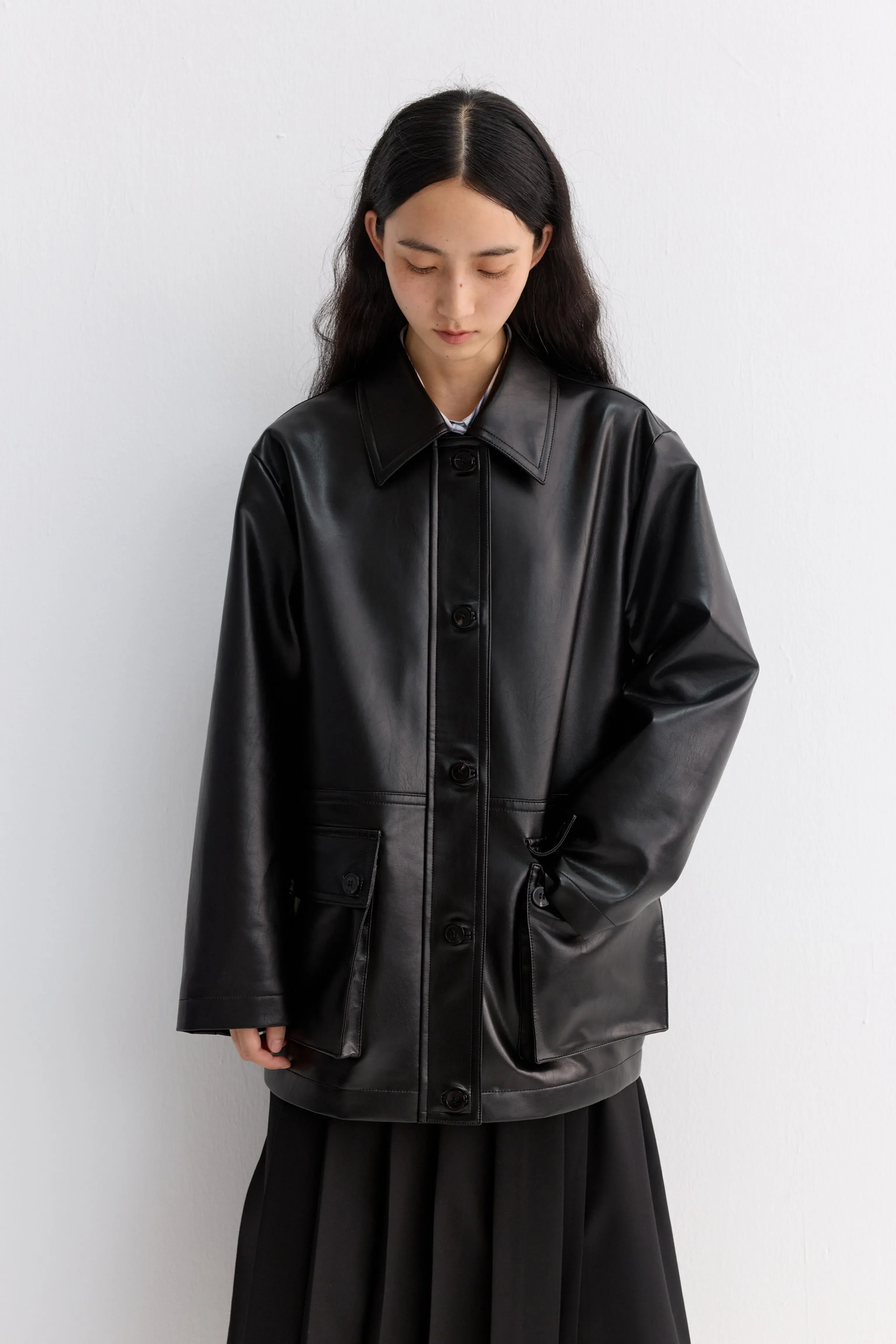 Faux Leather-Effect Car Coat - Image 4