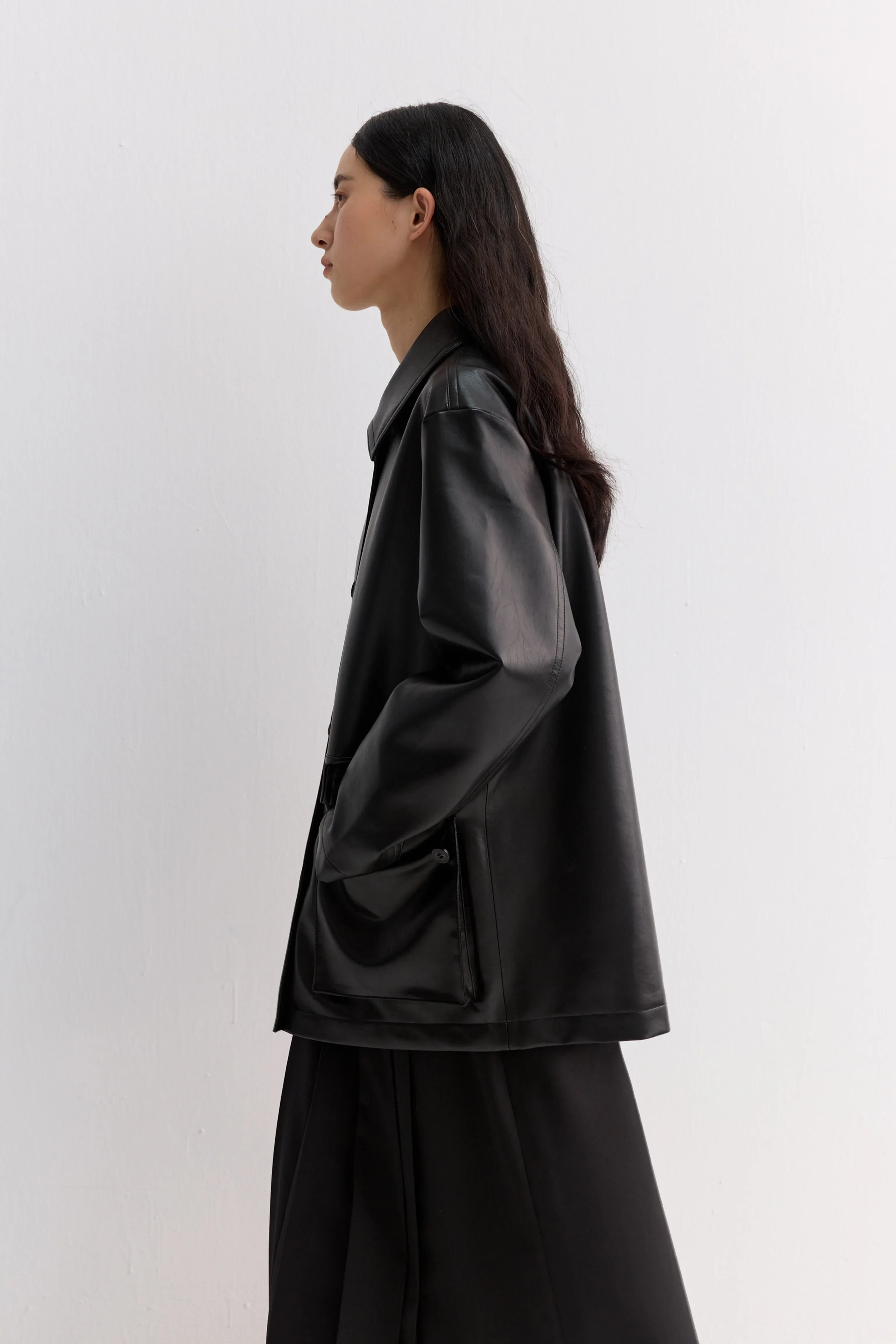 Faux Leather-Effect Car Coat - Image 5