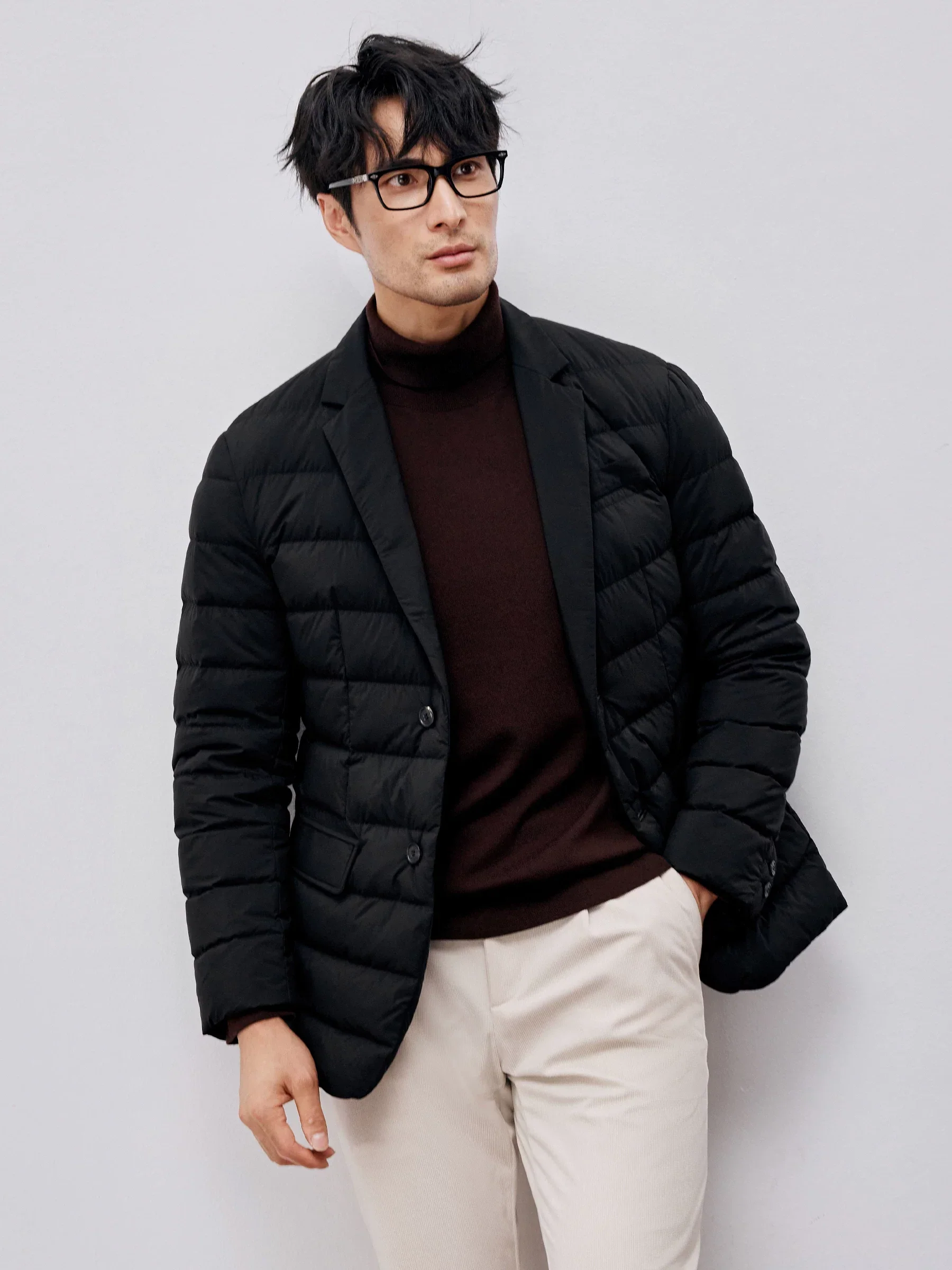 Faux Leather-Trim Goose Down Blazer - Image 2