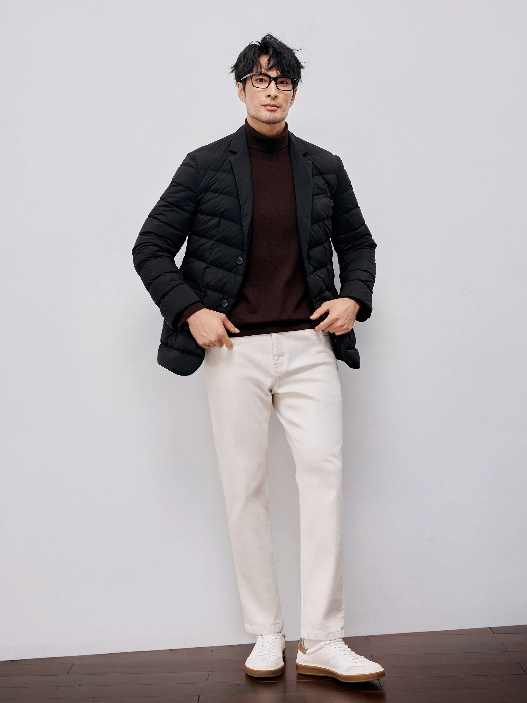 Faux Leather-Trim Goose Down Blazer - Image 3