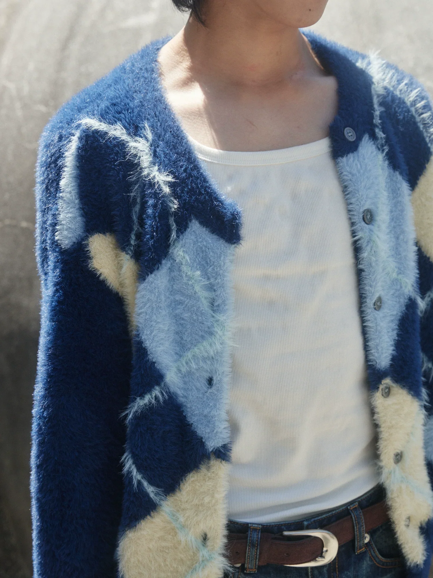 Faux Mink Argyle Cardigan - Image 5