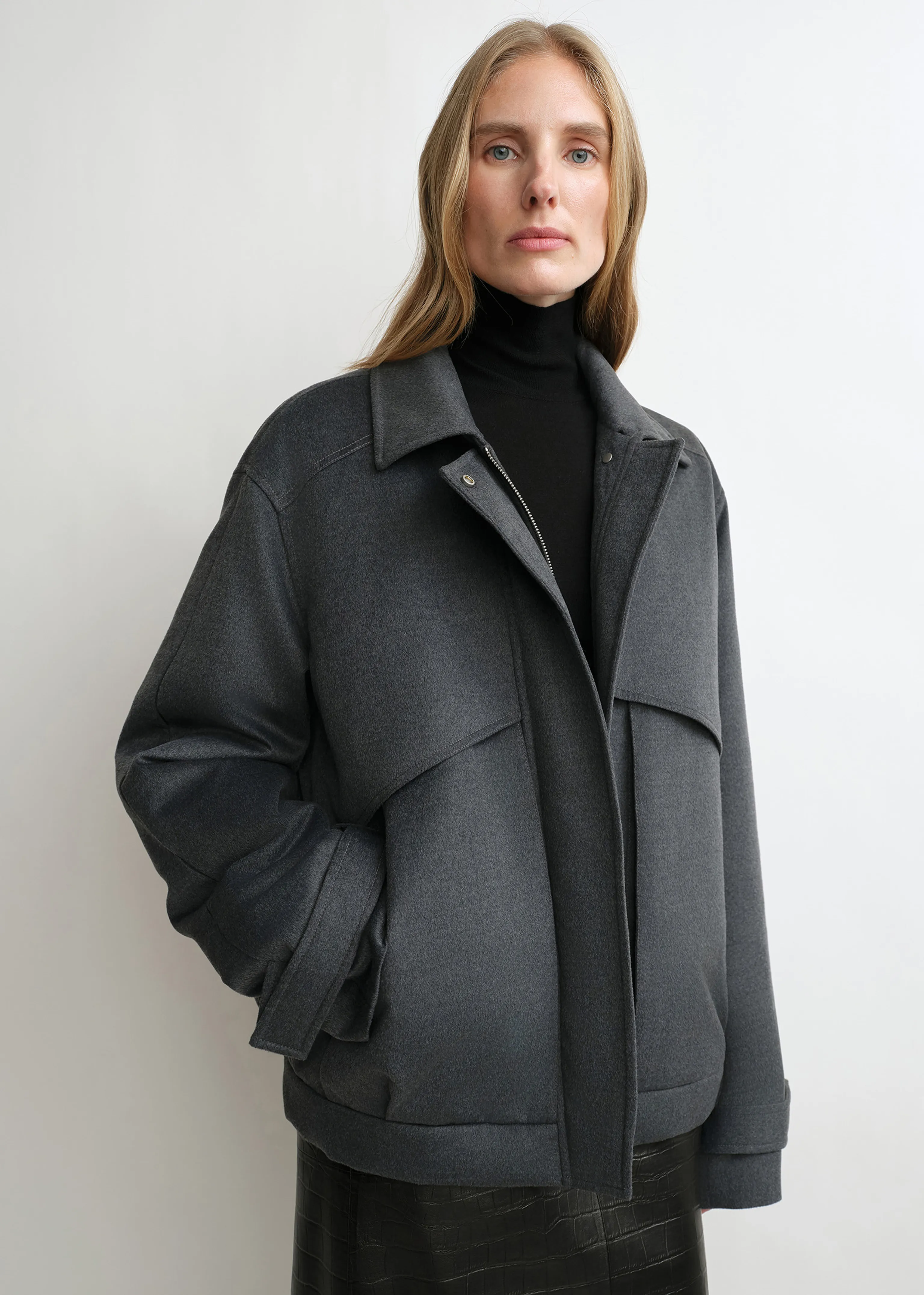 First-Shear Wool Bomber with Detachable Raccoon Fur Collar - Image 3