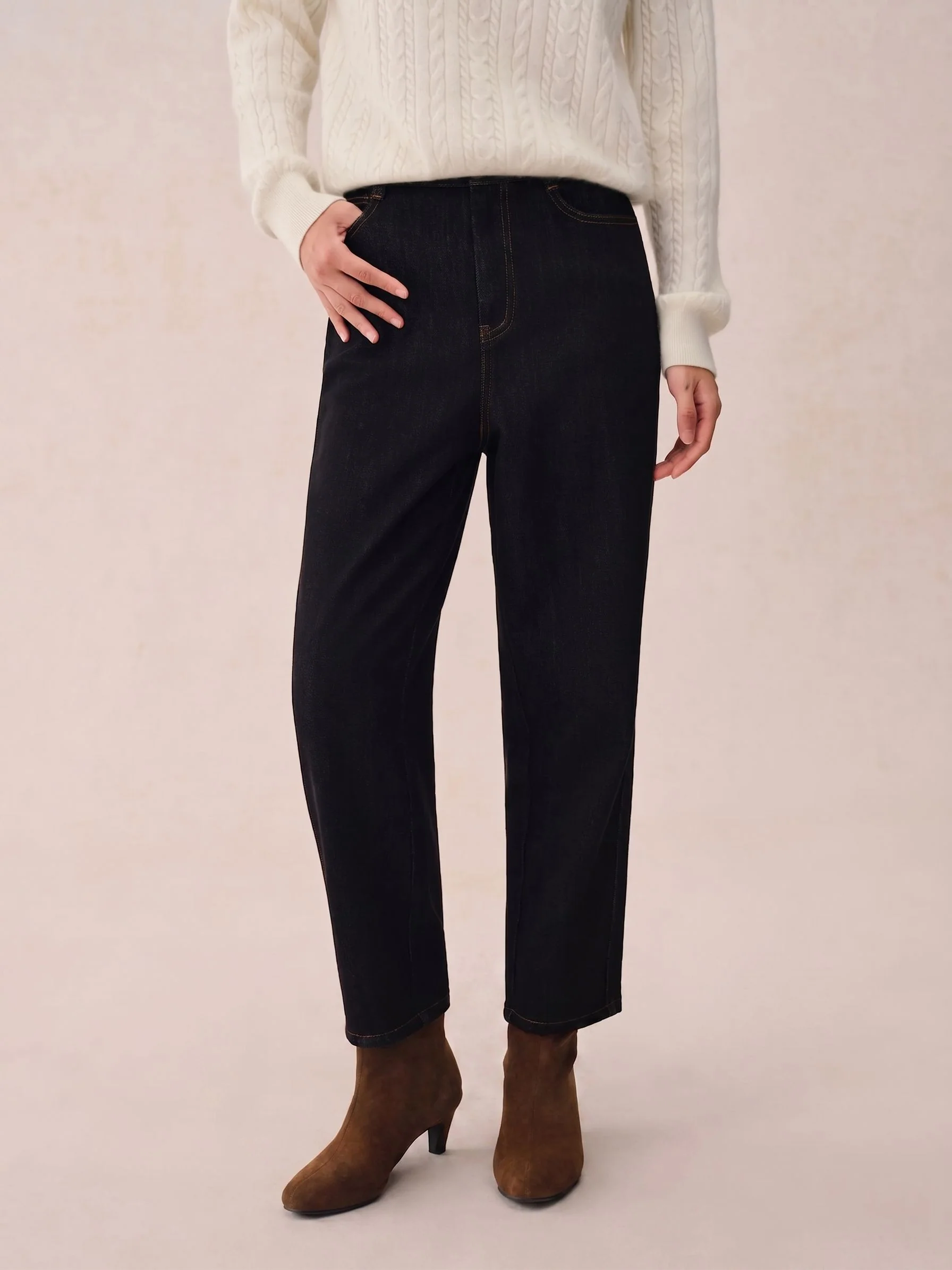 Fleece-Lined Tapered Jeans