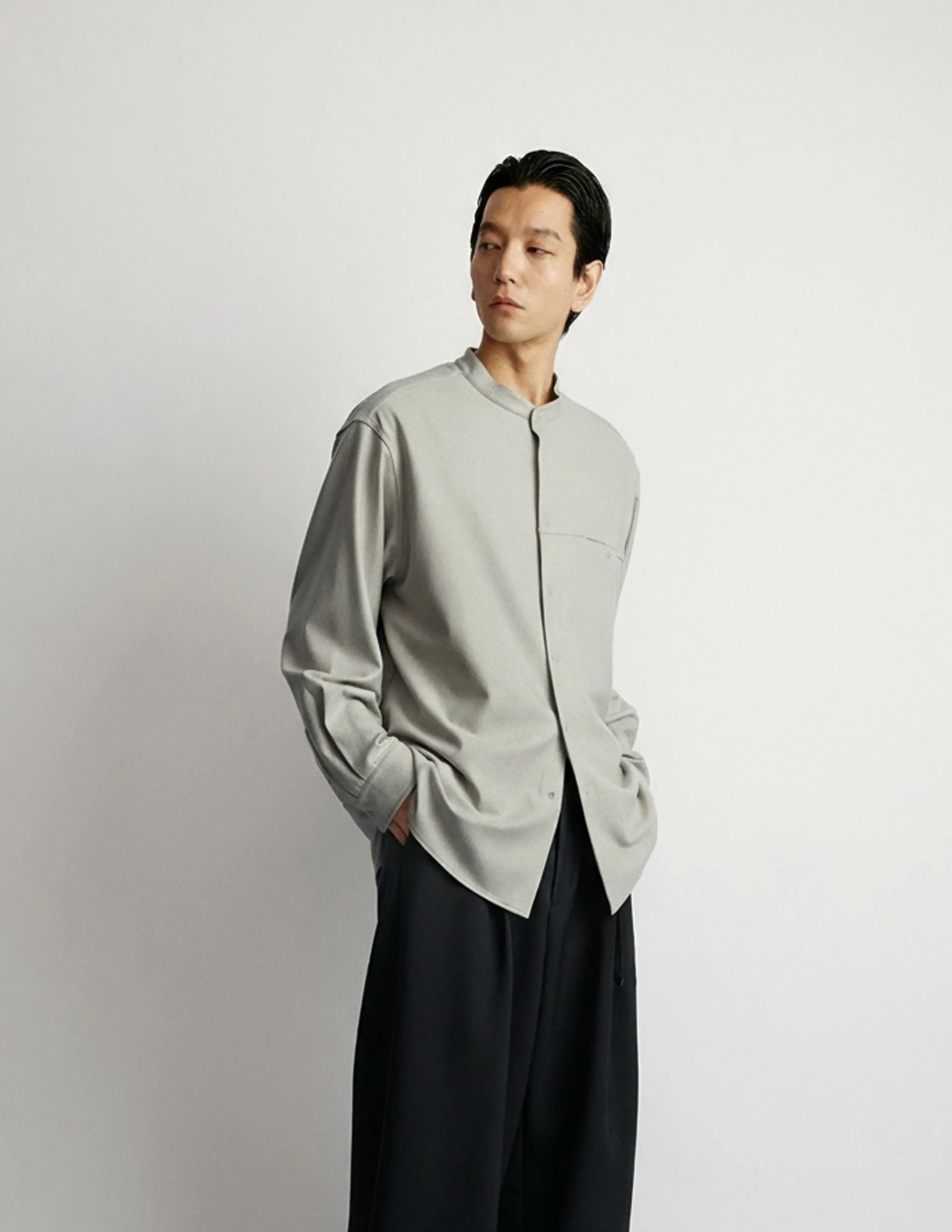 Fleece-Touch Band Collar Shirt