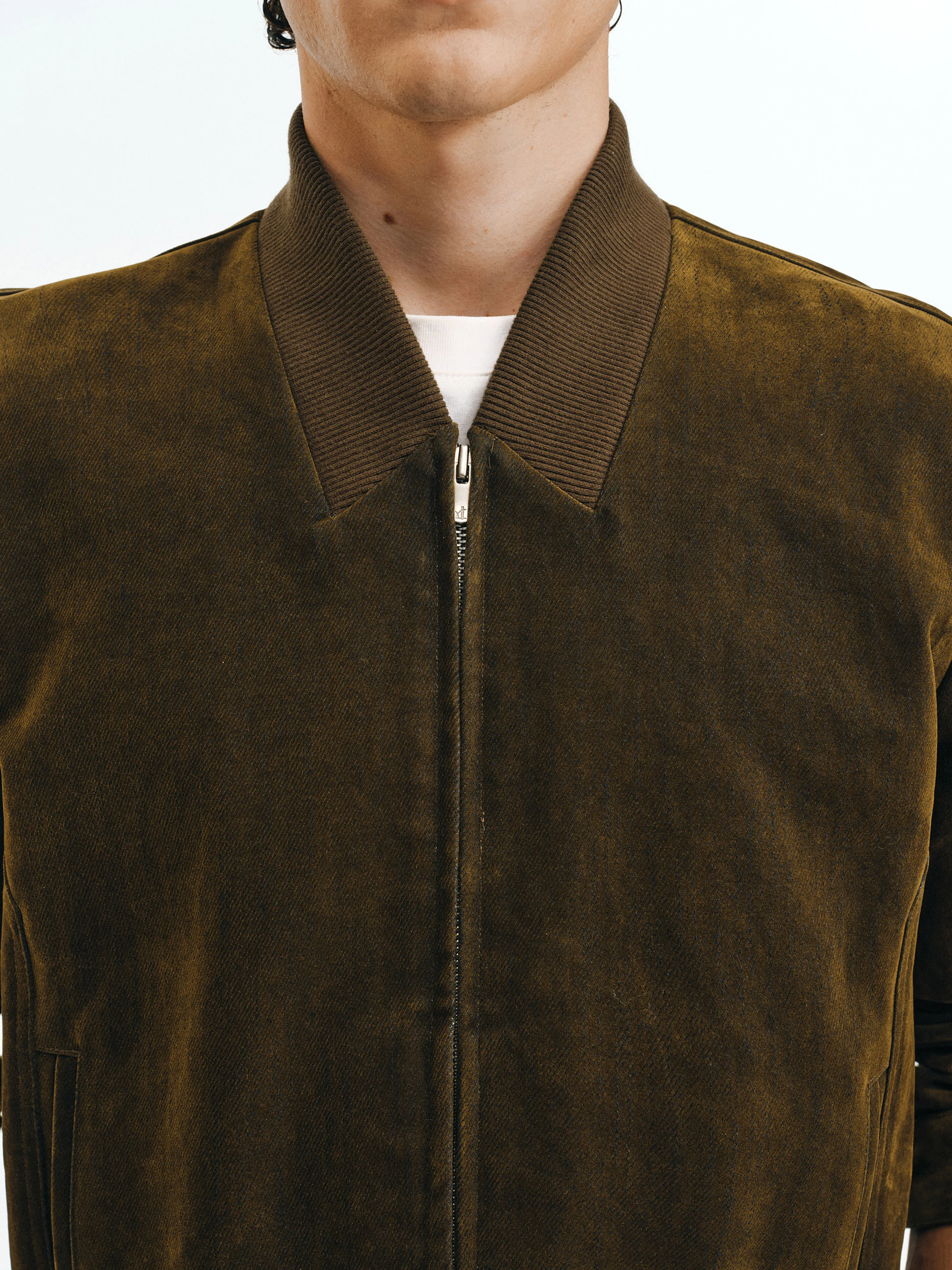 Flocked Denim Bomber Jacket - Image 7