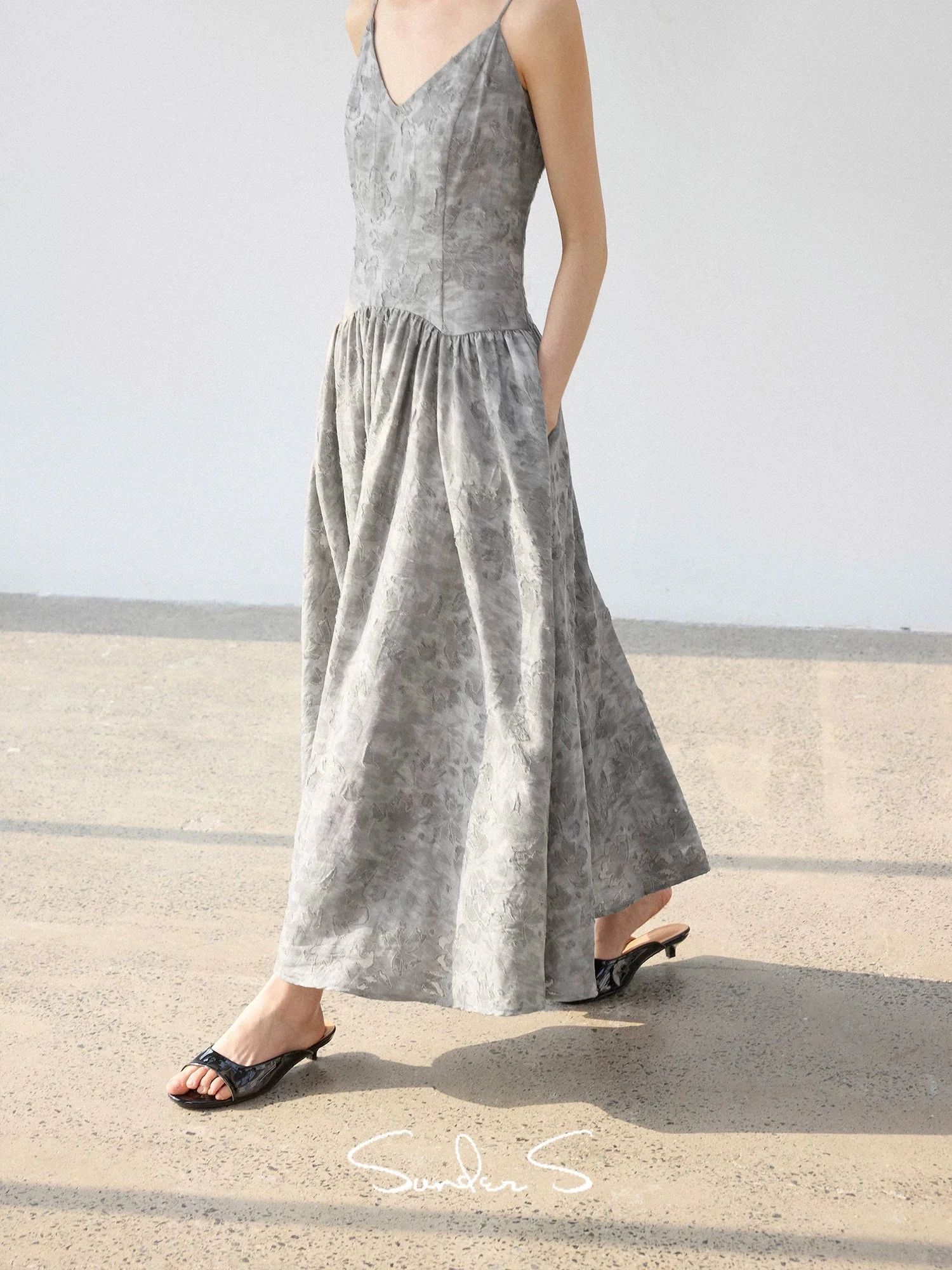 Floral Jacquard V-Neck Cami Dress