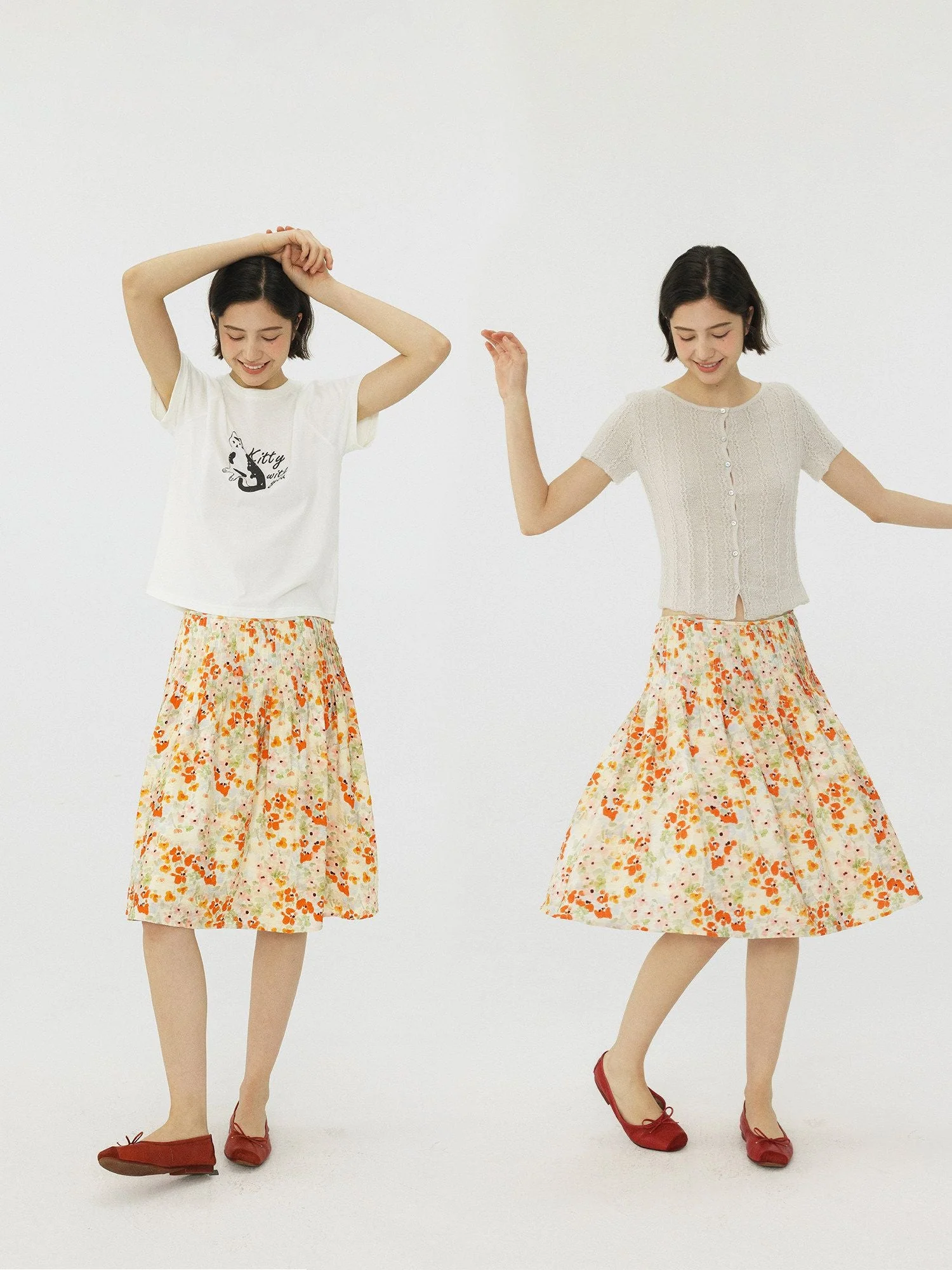 Floral Mulberry Silk Pleated Skirt