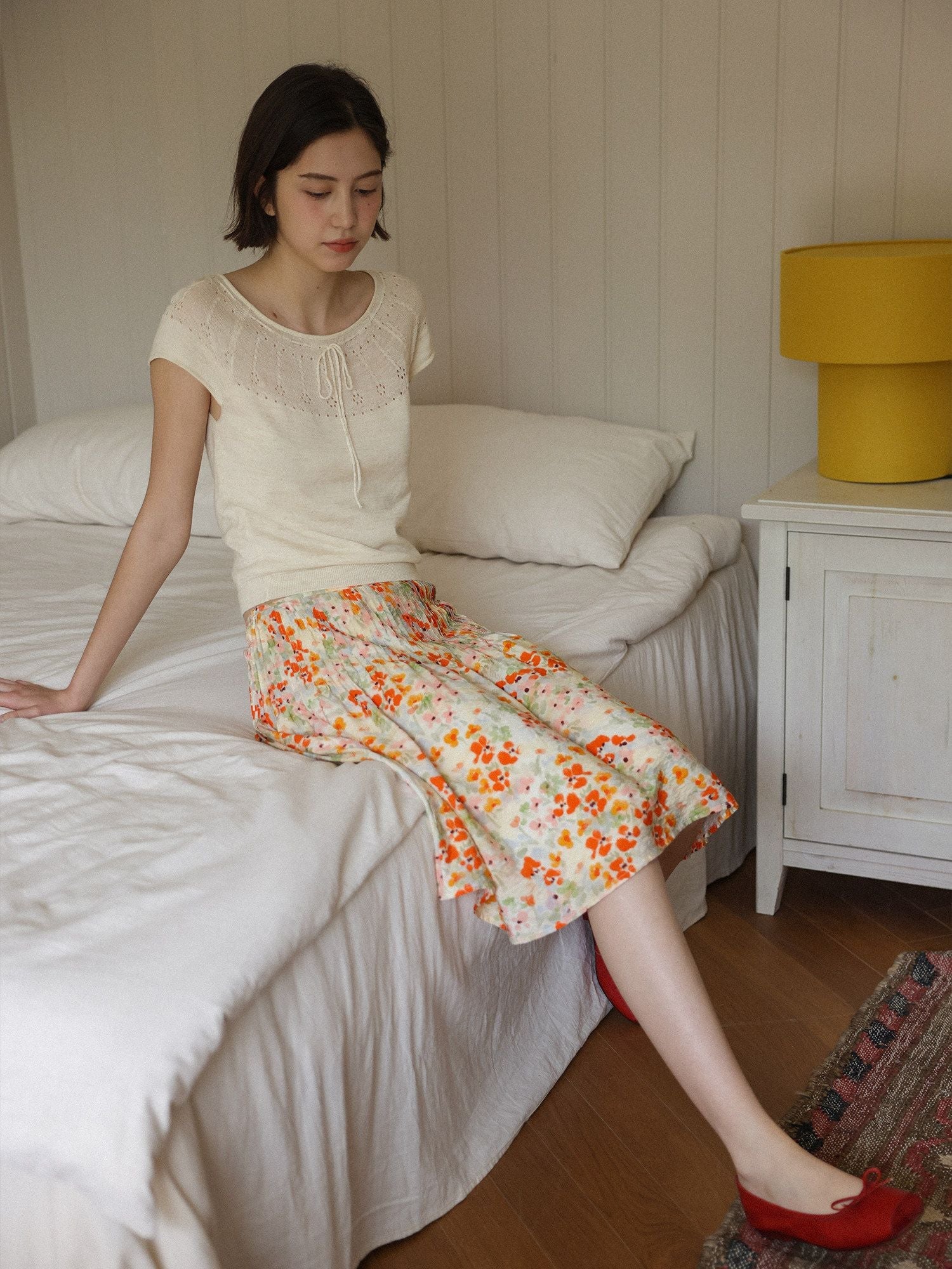 Floral Mulberry Silk Pleated Skirt - Image 3