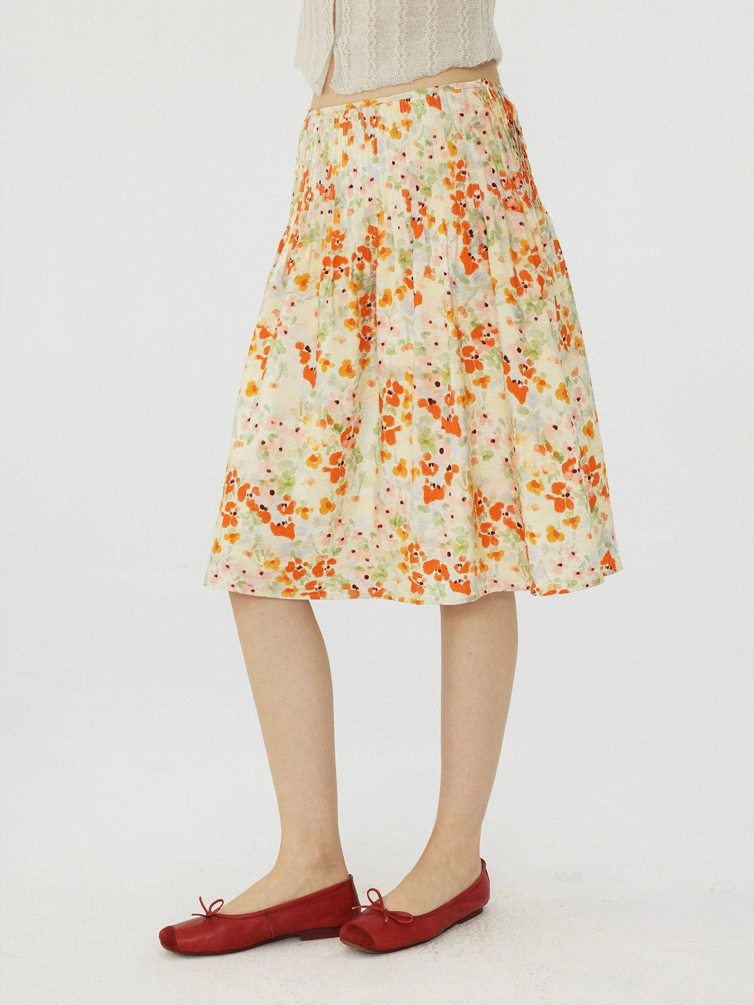 Floral Mulberry Silk Pleated Skirt - Image 4