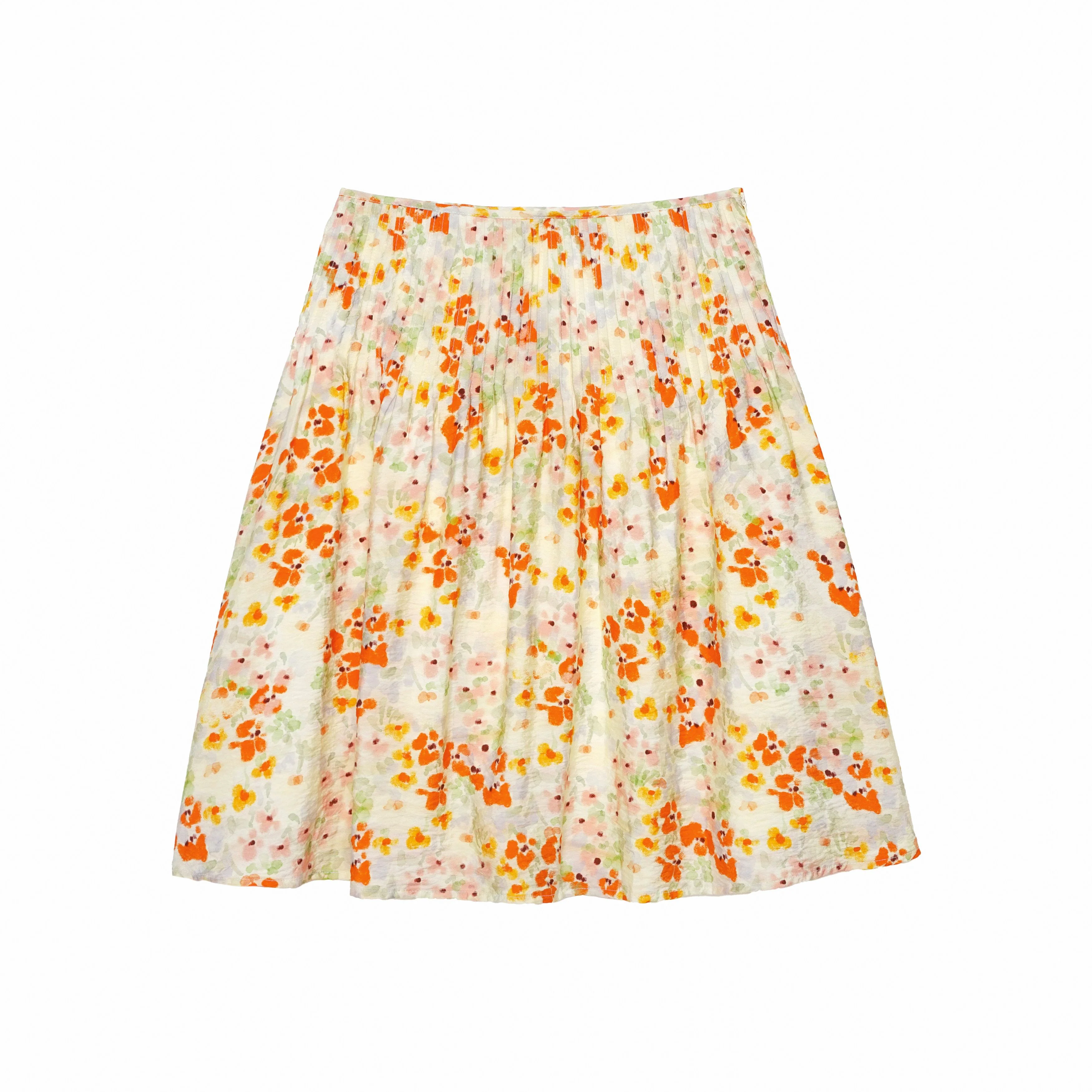 Floral Mulberry Silk Pleated Skirt - Image 6
