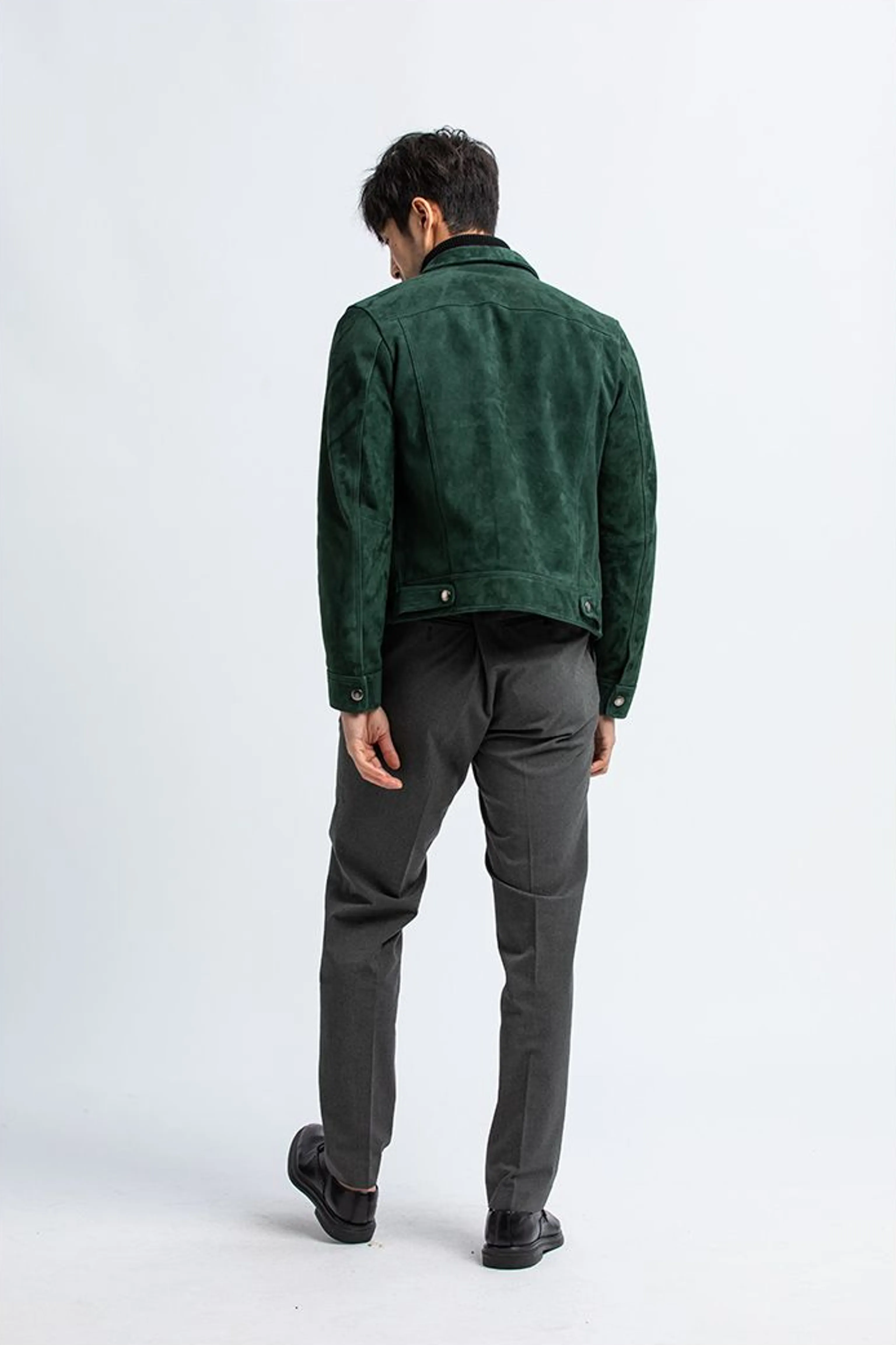 Forest Green Goat Suede Trucker Jacket - Image 6
