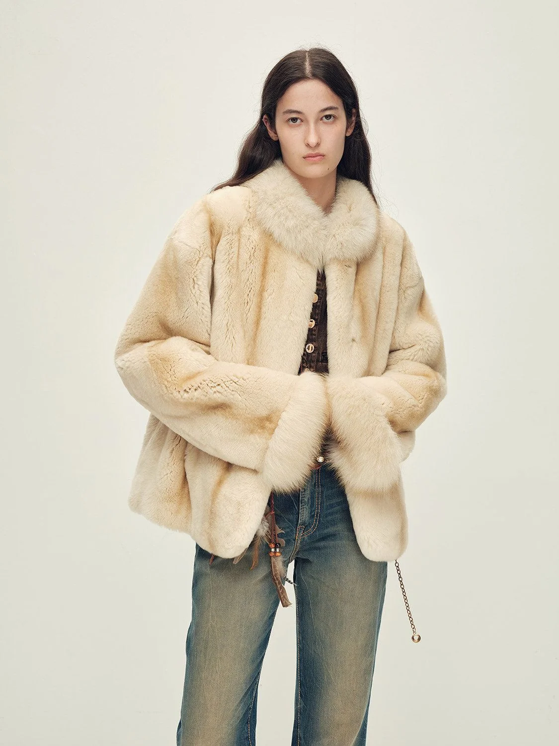 Fox-Trim Fur Jacket