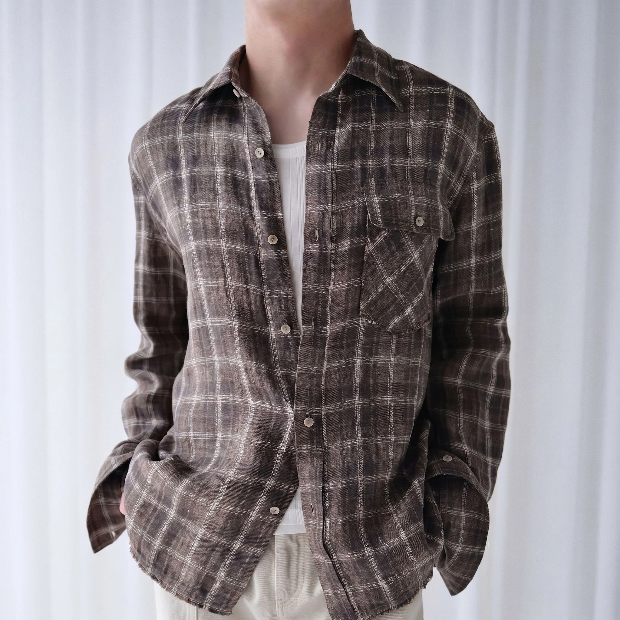 Frayed Hem Plaid Shirt - Image 5