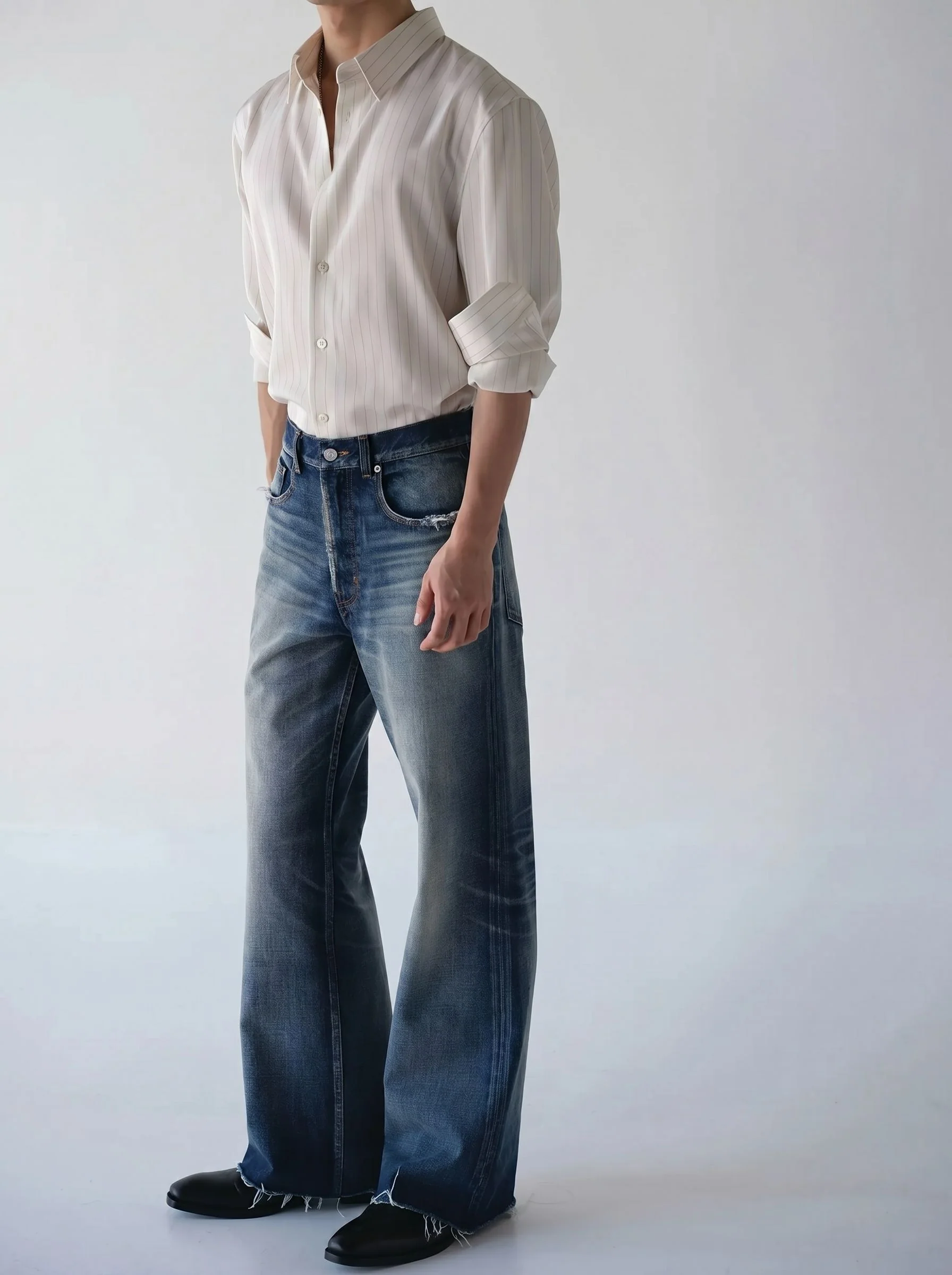 Frayed Hem Wide Jeans - Image 3
