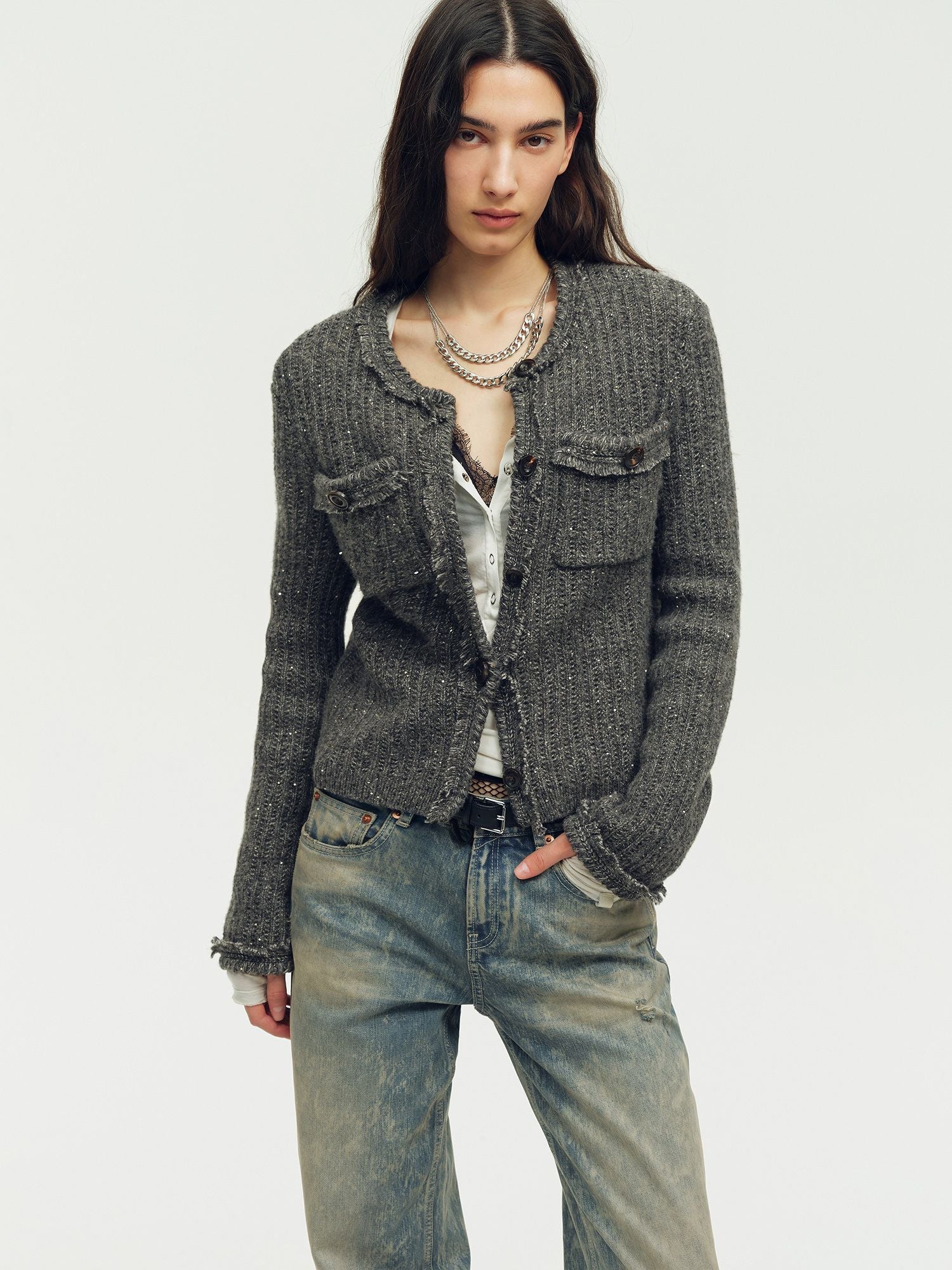 Frayed Pocket Cardigan