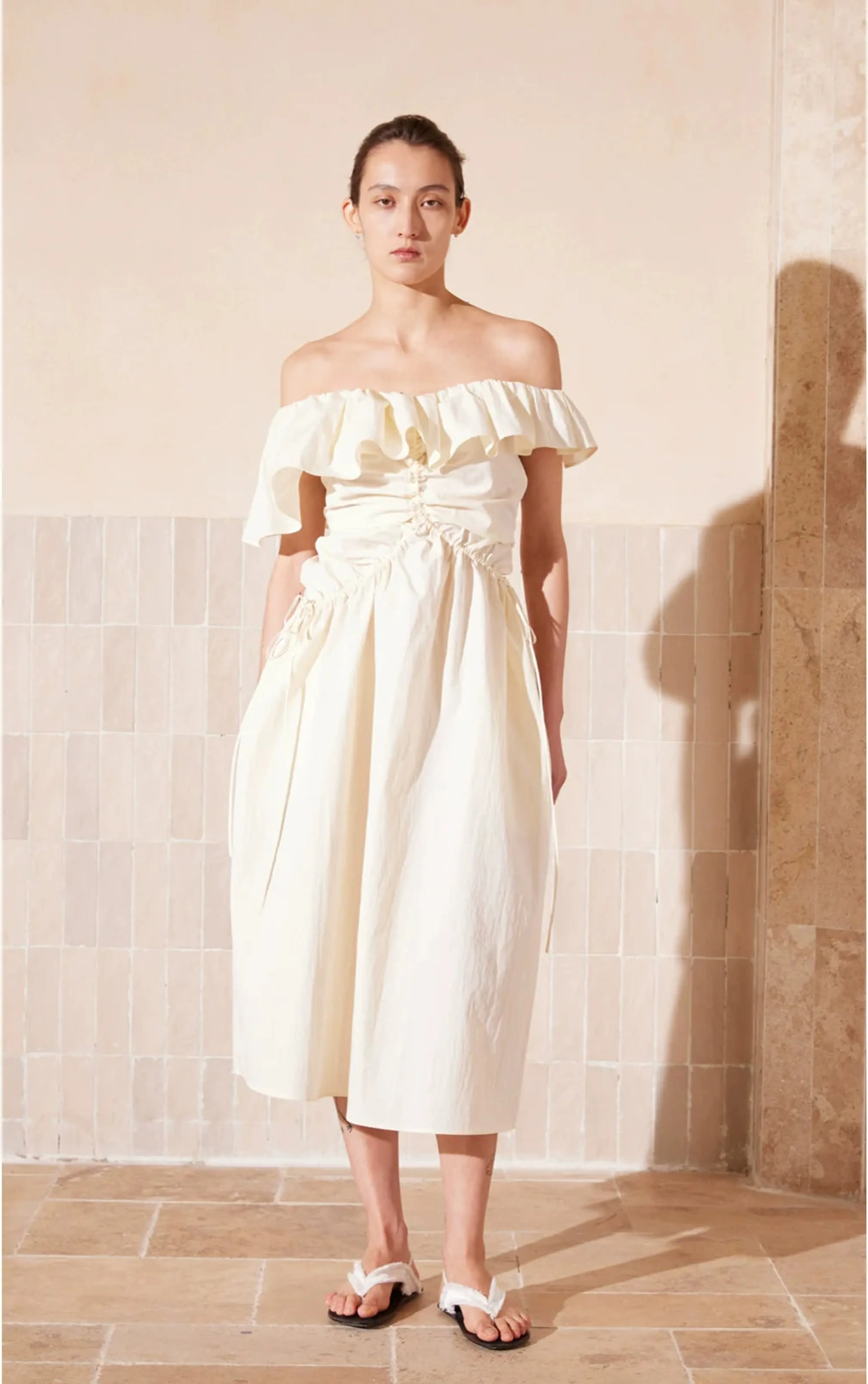 French Drawstring Off-Shoulder Dress - Image 5