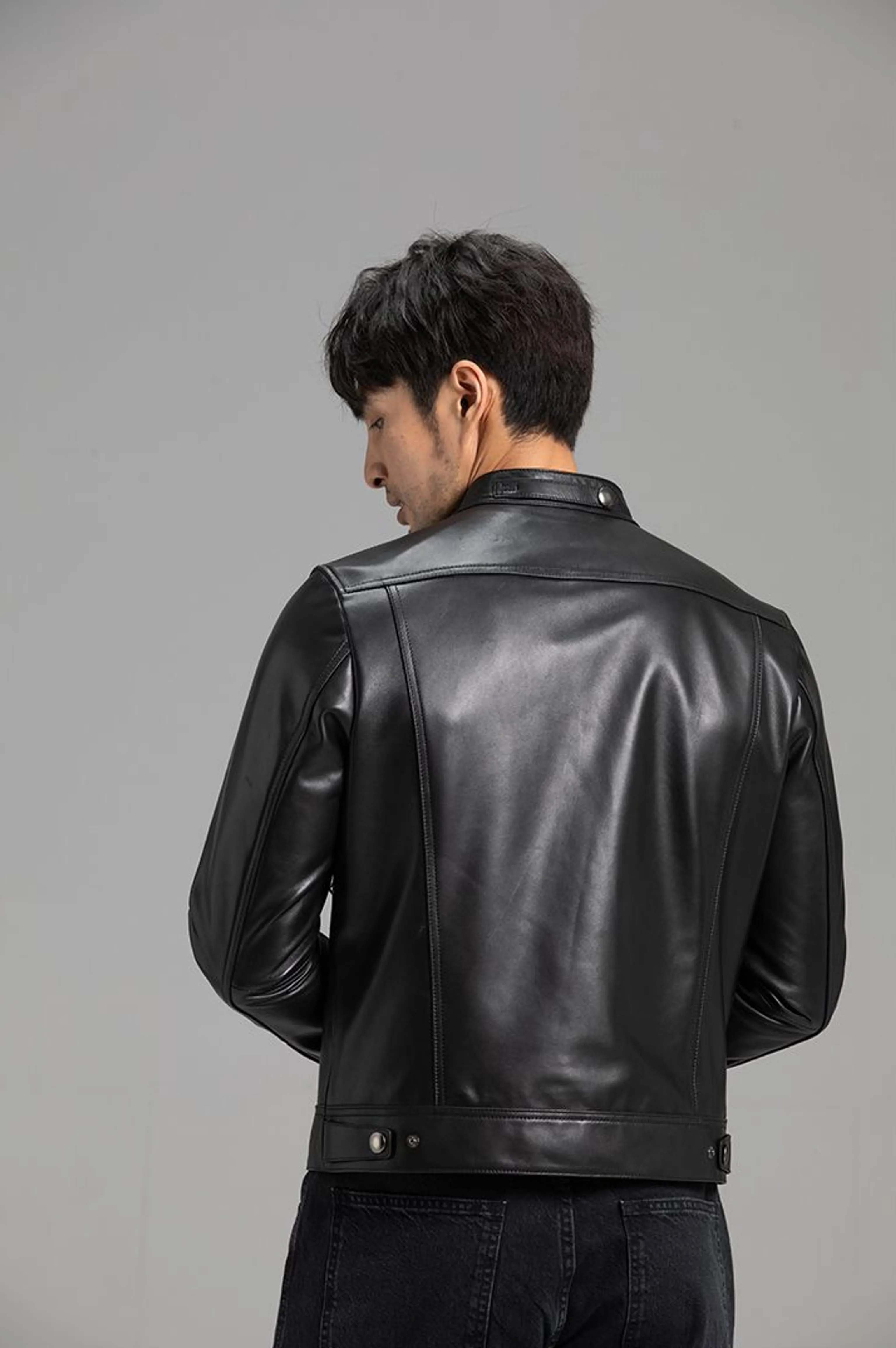 French Sheepskin Stand-Collar Moto Jacket - Image 3