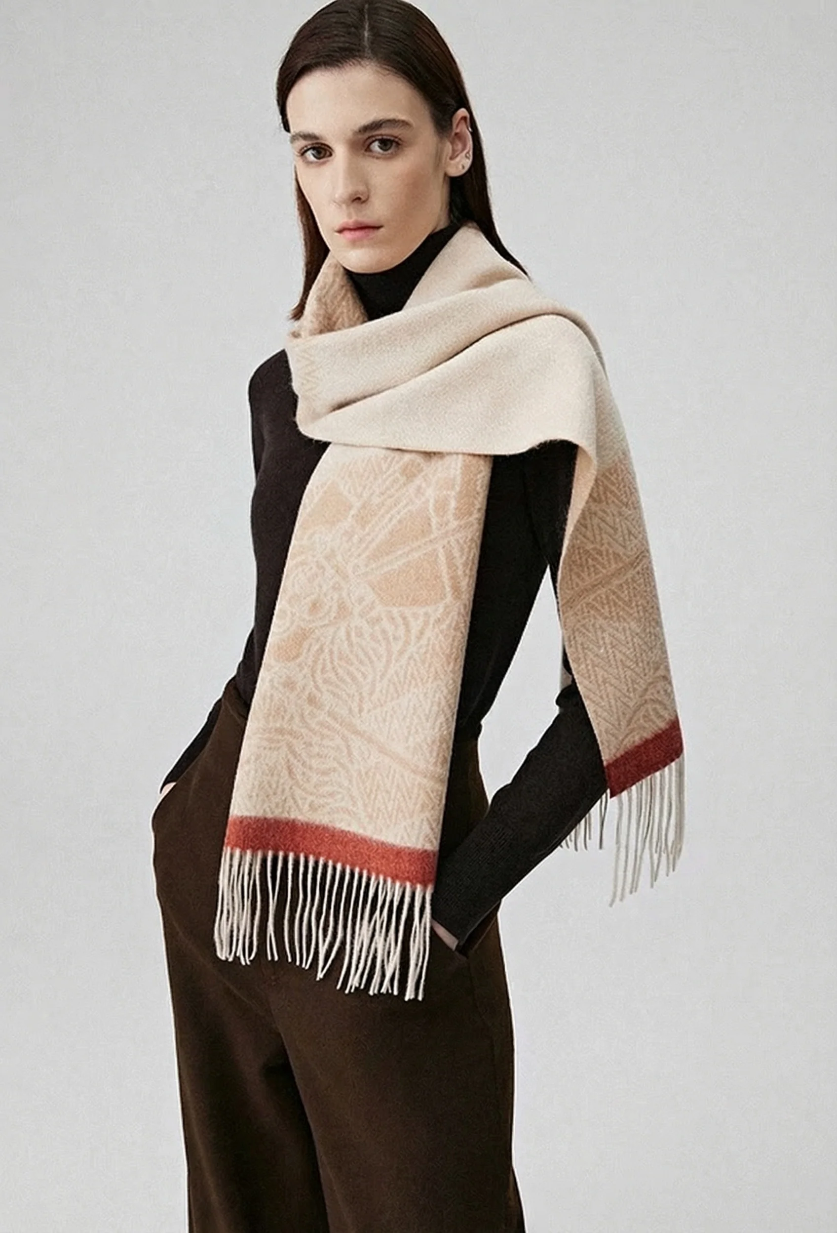 Fringed Jacquard Scarf - Image 2